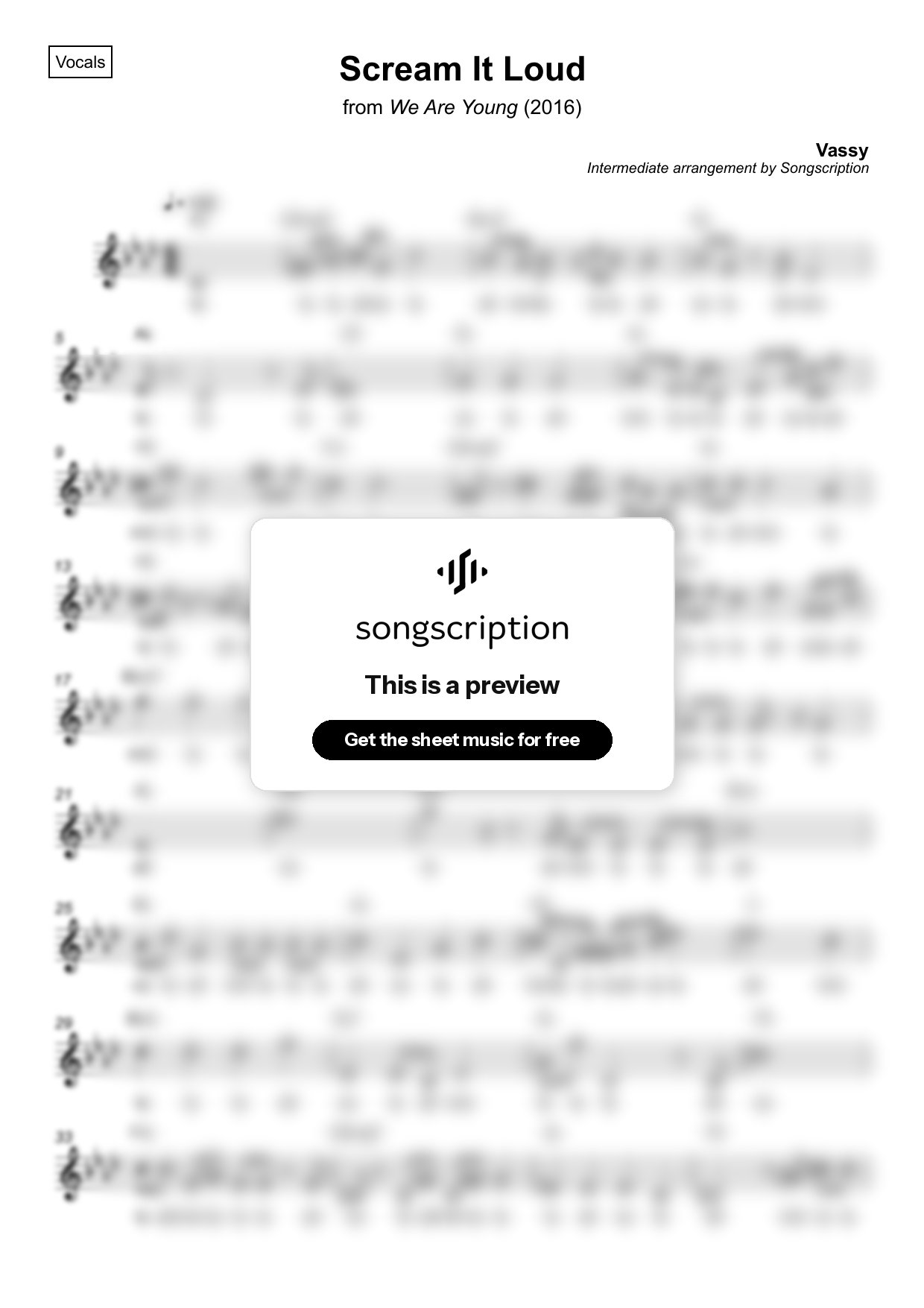 Intermediate Vocals Sheet Music for "Scream It Loud" by Vassy