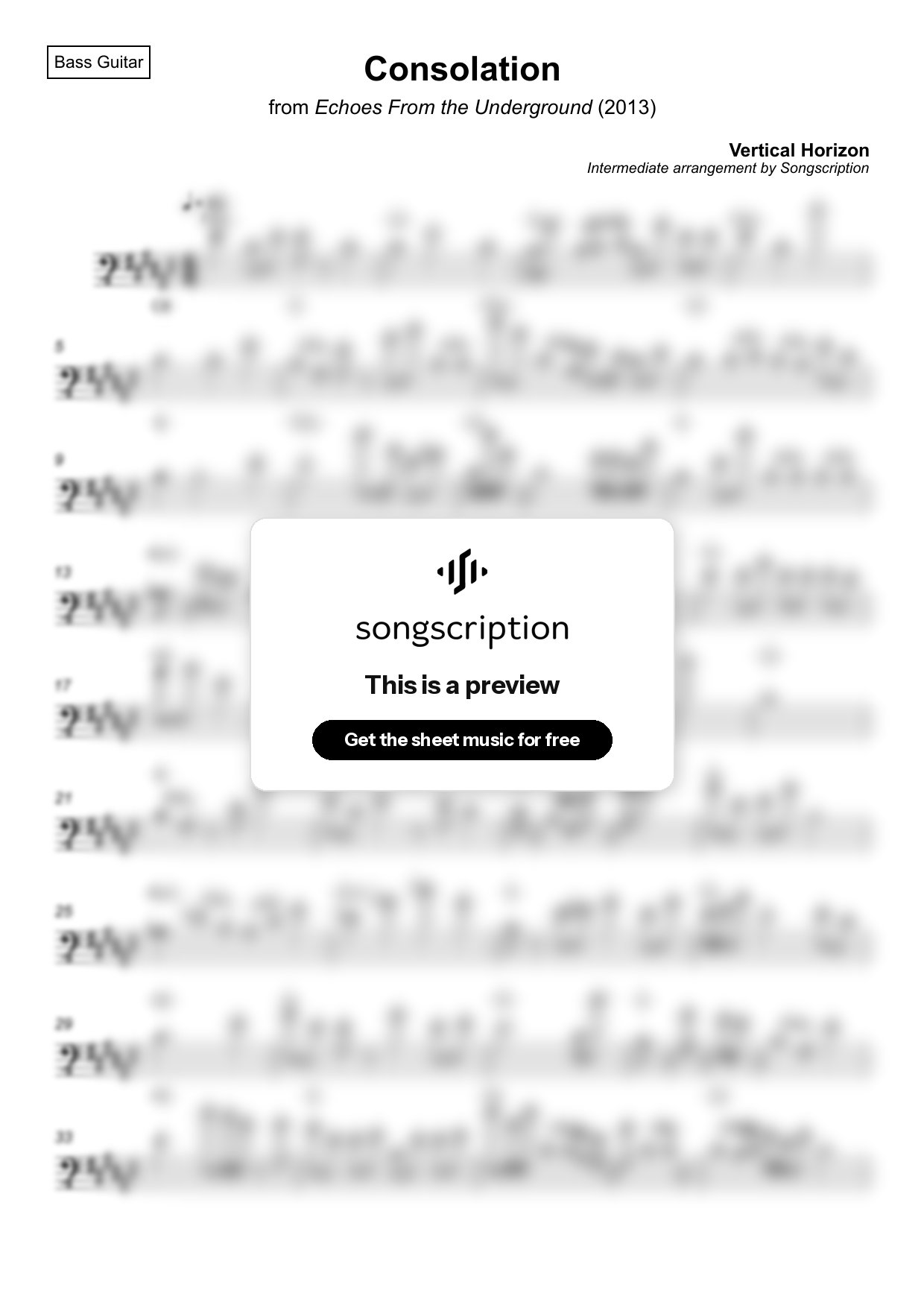 Intermediate Bass Guitar Sheet Music for "Consolation" by Vertical Horizon