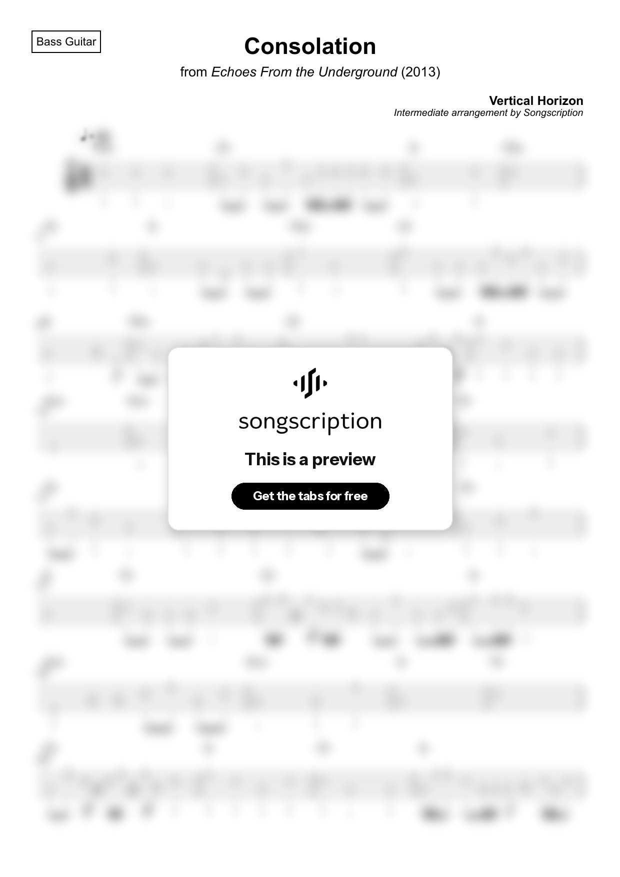 Intermediate Bass Guitar Tabs for "Consolation" by Vertical Horizon