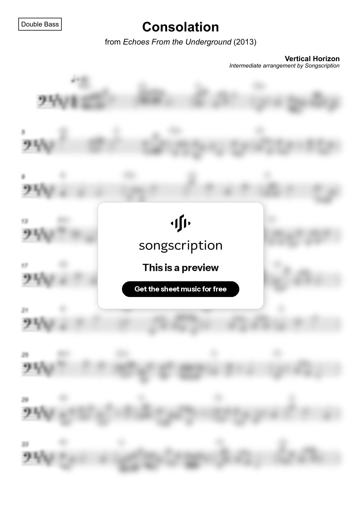 Intermediate Double Bass Sheet Music for "Consolation" by Vertical Horizon