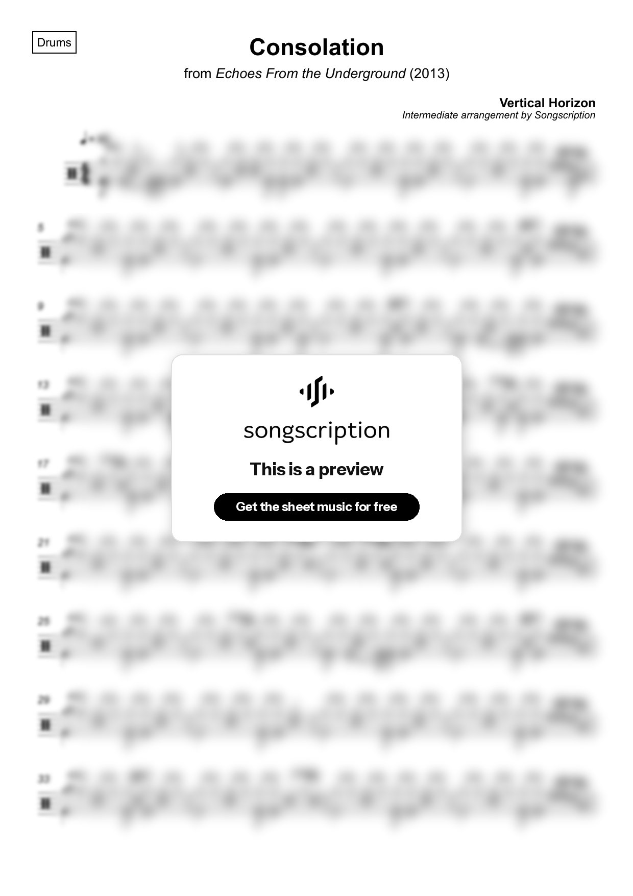 Intermediate Drums Sheet Music for "Consolation" by Vertical Horizon