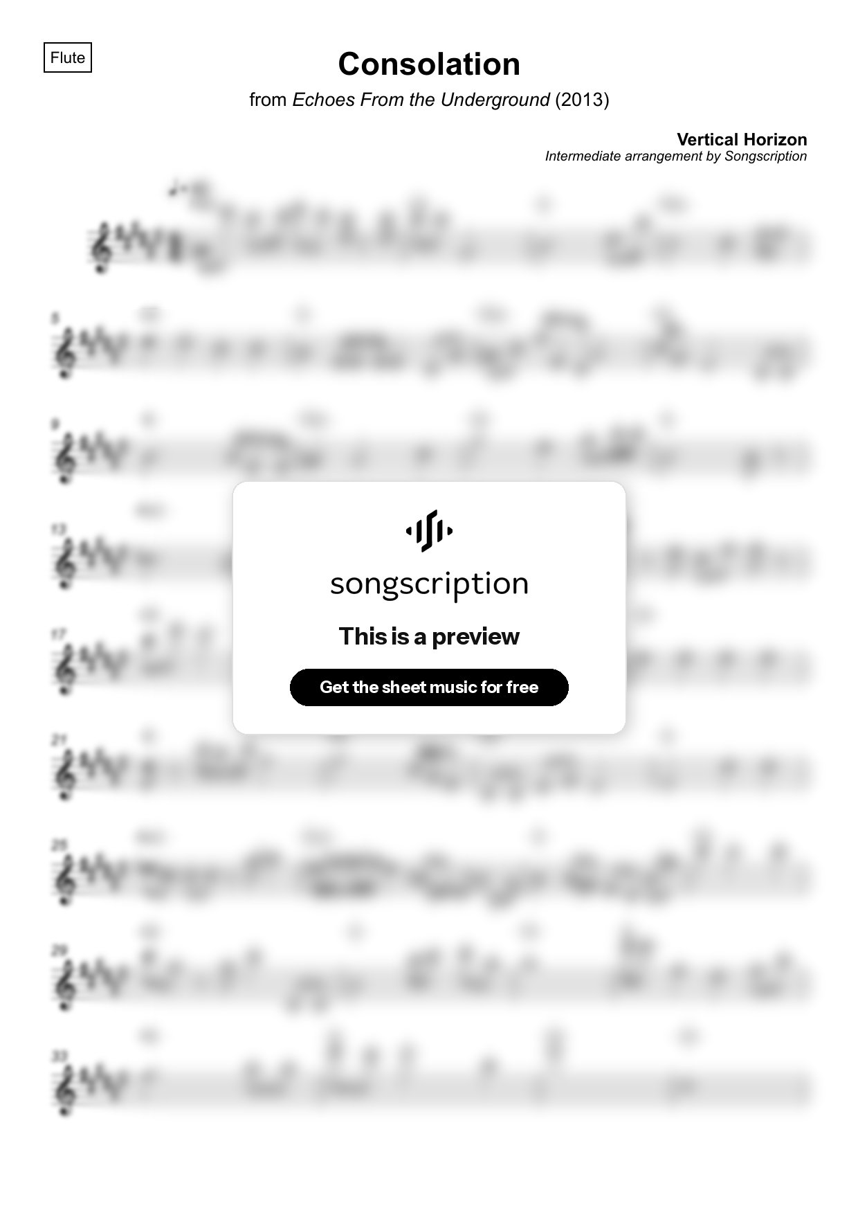 Intermediate Flute Sheet Music for "Consolation" by Vertical Horizon