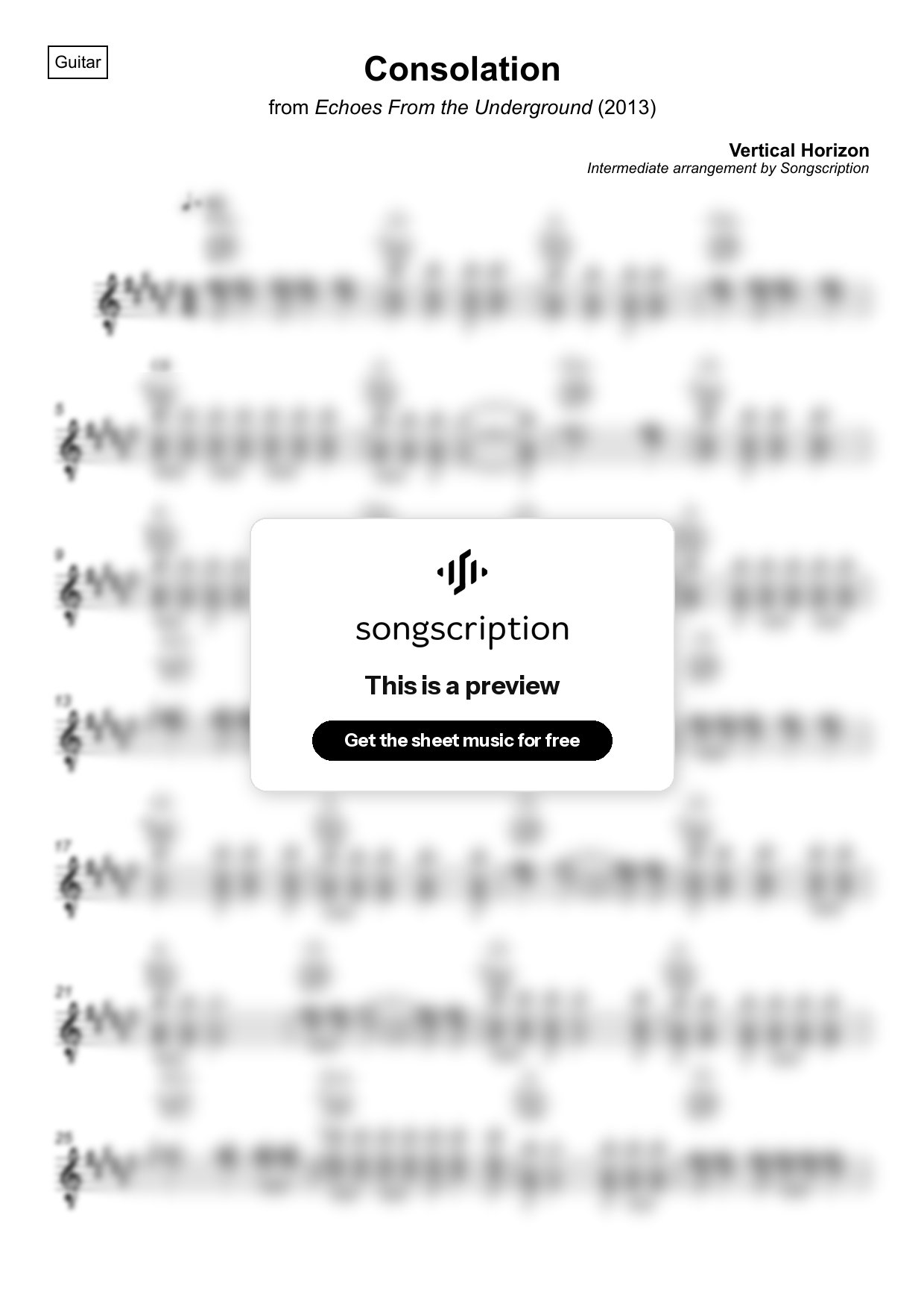 Intermediate Acoustic Guitar Sheet Music for "Consolation" by Vertical Horizon