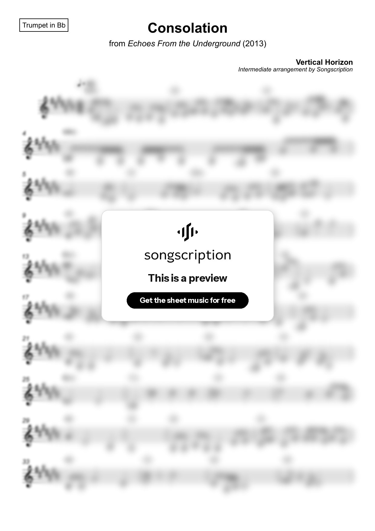 Intermediate Trumpet Sheet Music for "Consolation" by Vertical Horizon