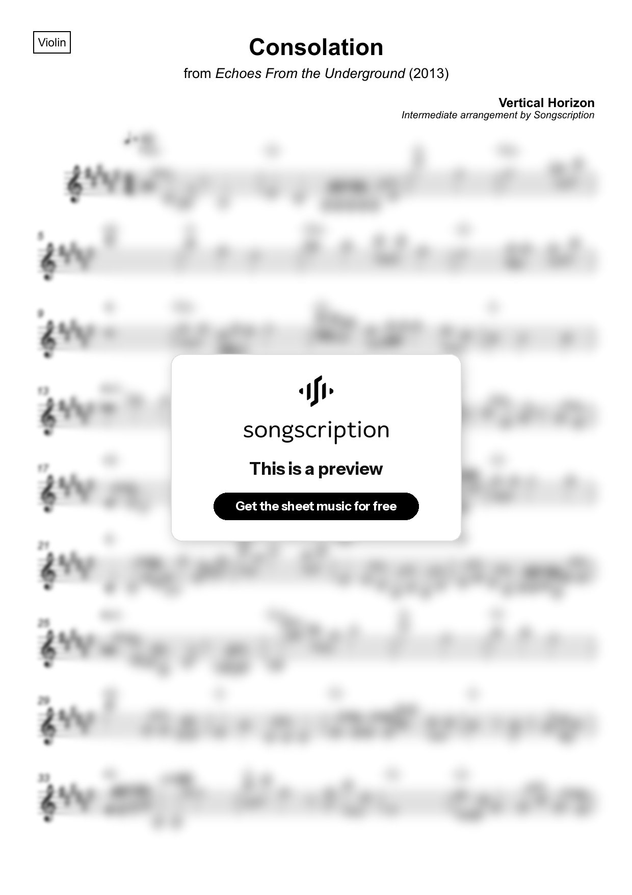 Intermediate Violin Sheet Music for "Consolation" by Vertical Horizon