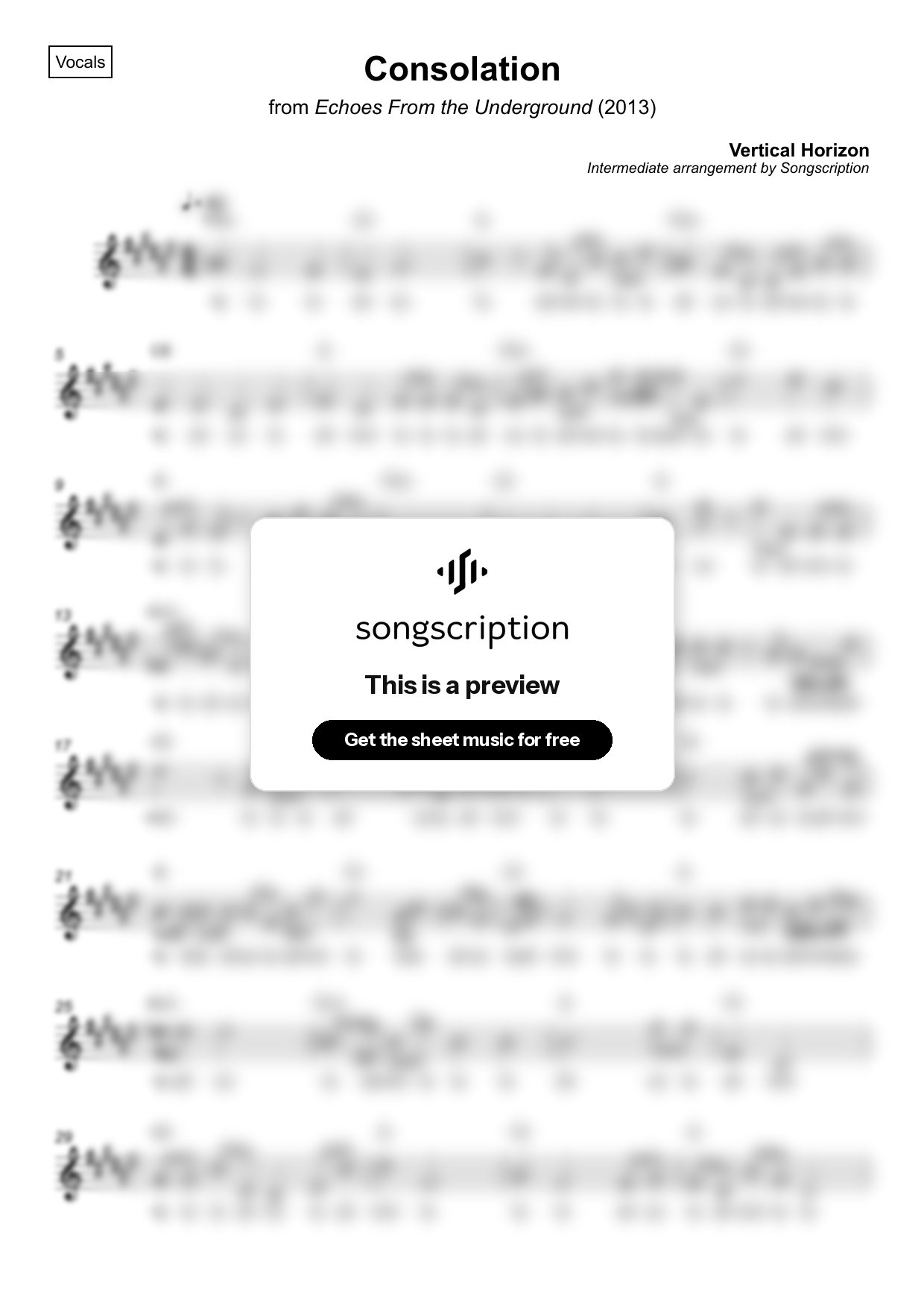 Intermediate Vocals Sheet Music for "Consolation" by Vertical Horizon