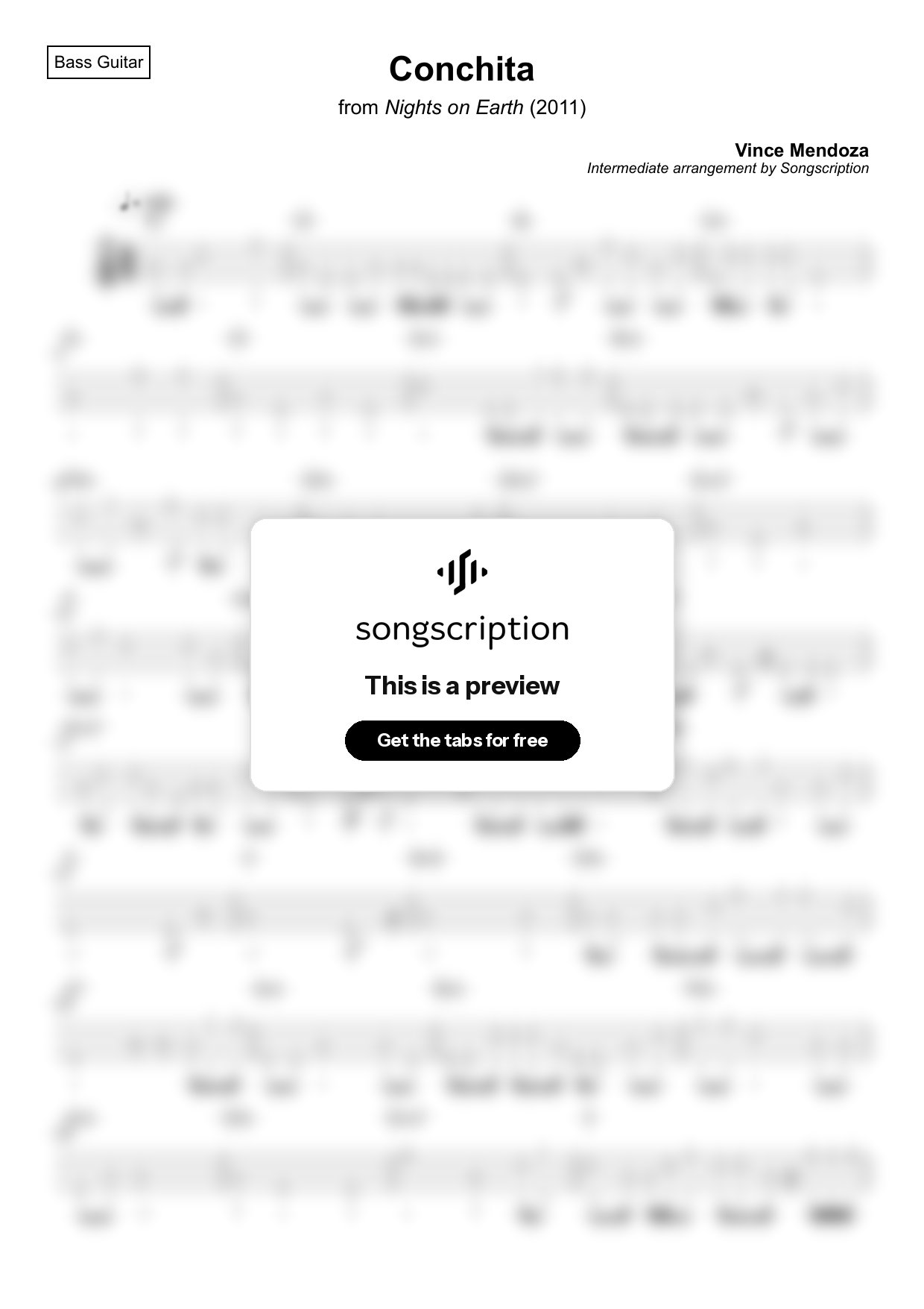 Intermediate Bass Guitar Tabs for "Conchita" by Vince Mendoza