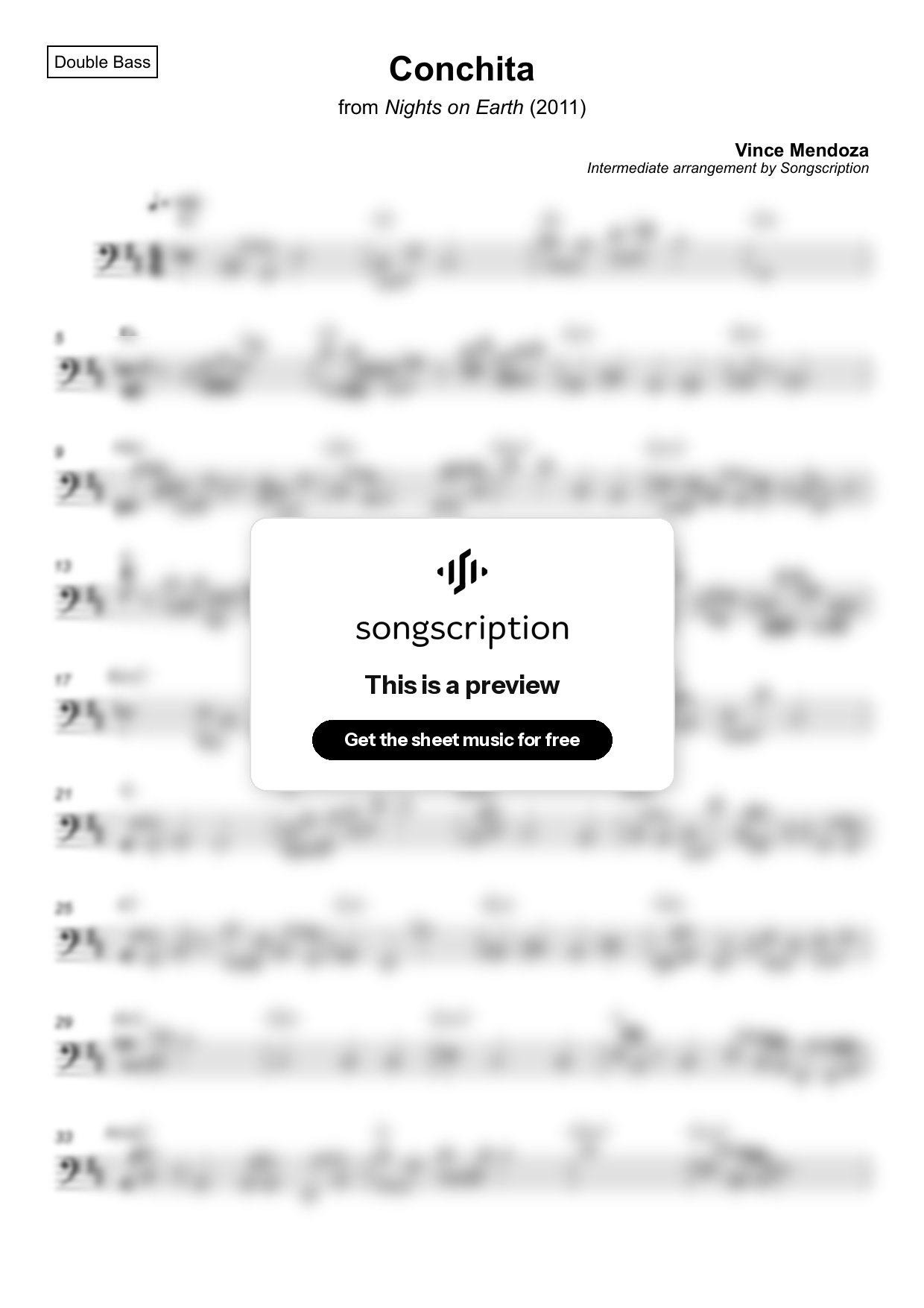 Intermediate Double Bass Sheet Music for "Conchita" by Vince Mendoza