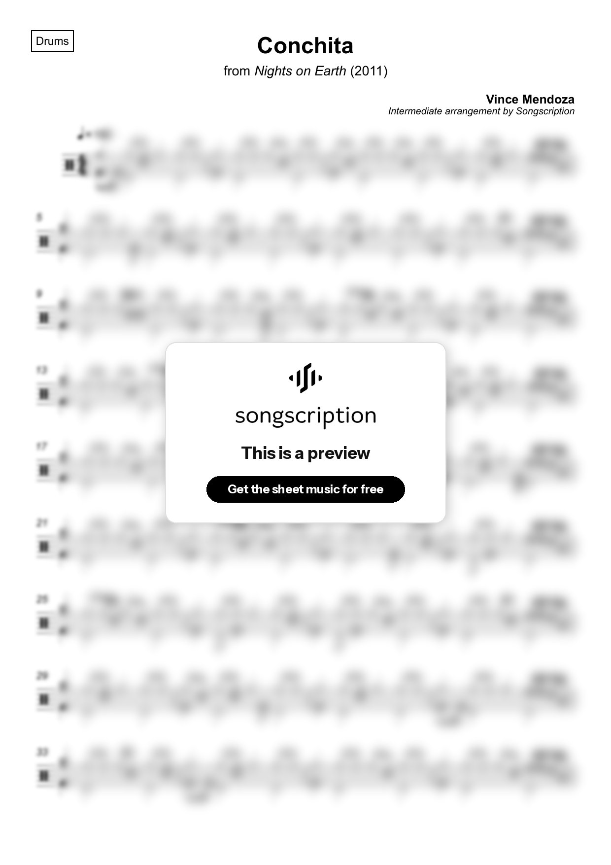 Intermediate Drums Sheet Music for "Conchita" by Vince Mendoza
