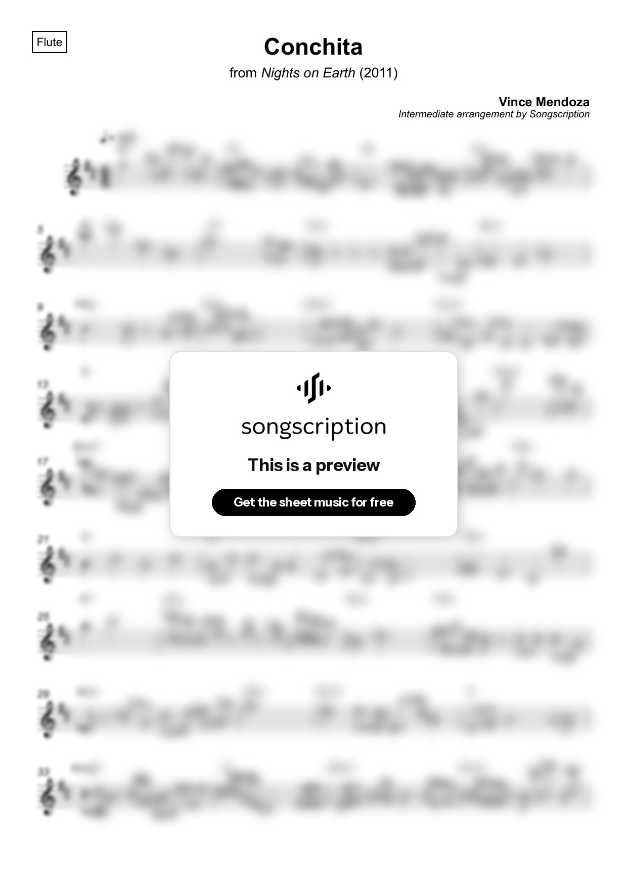 Intermediate Flute Sheet Music for "Conchita" by Vince Mendoza