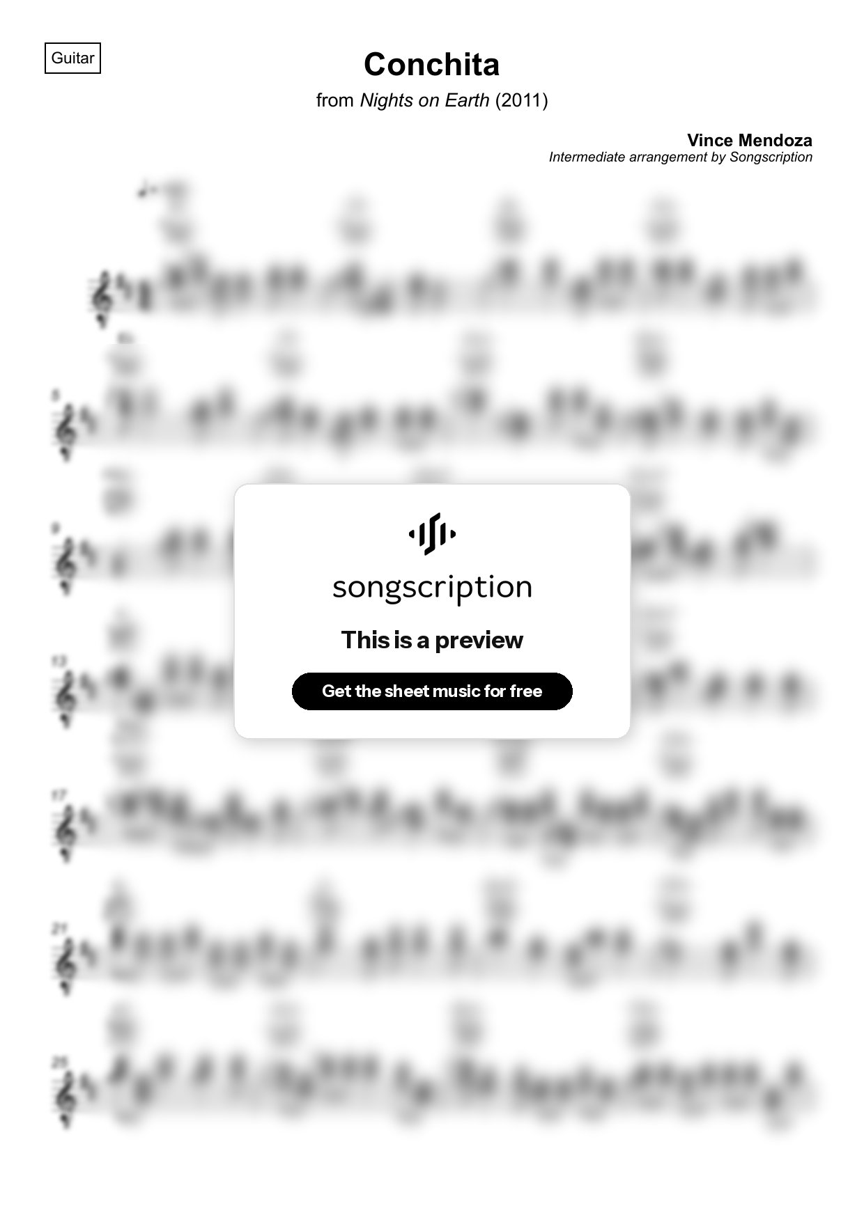 Intermediate Acoustic Guitar Sheet Music for "Conchita" by Vince Mendoza