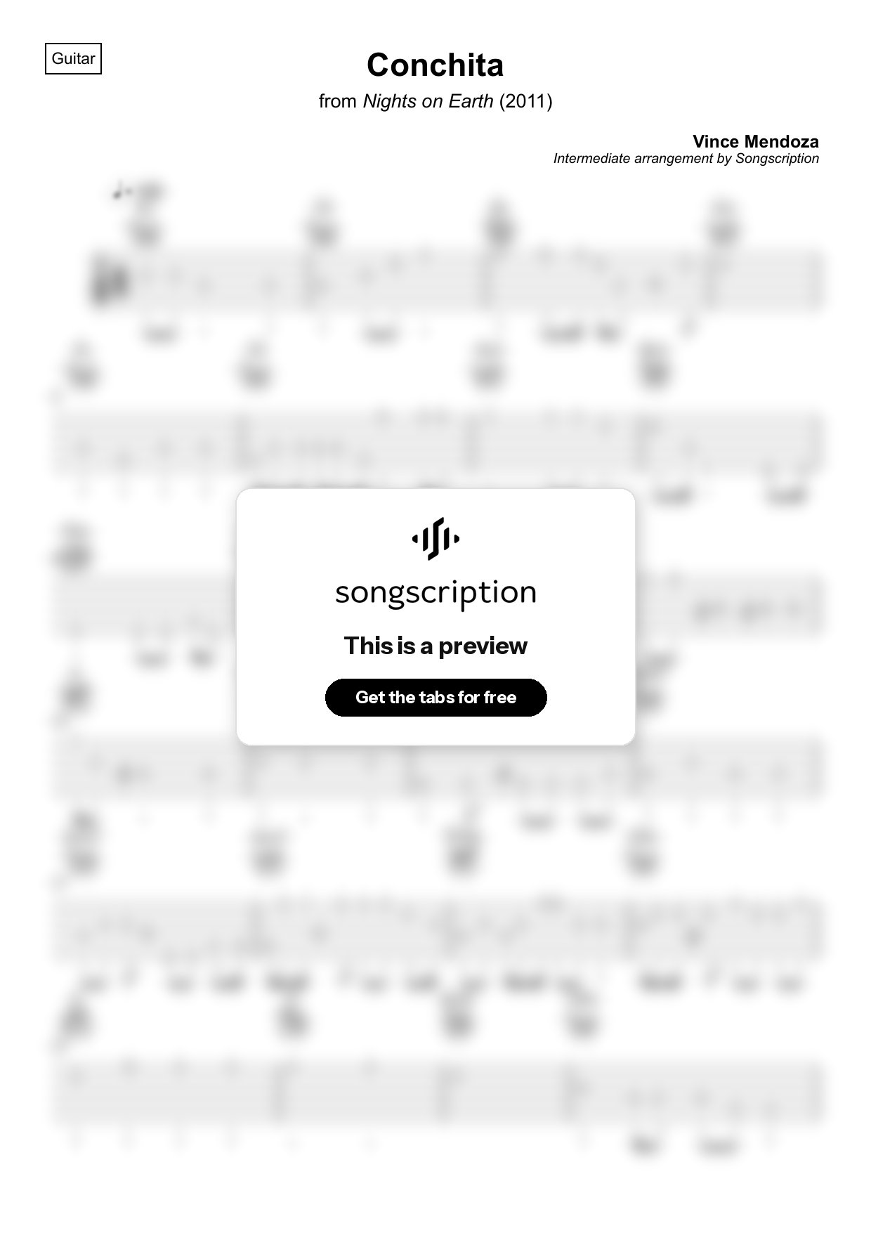 Intermediate Acoustic Guitar Tabs for "Conchita" by Vince Mendoza