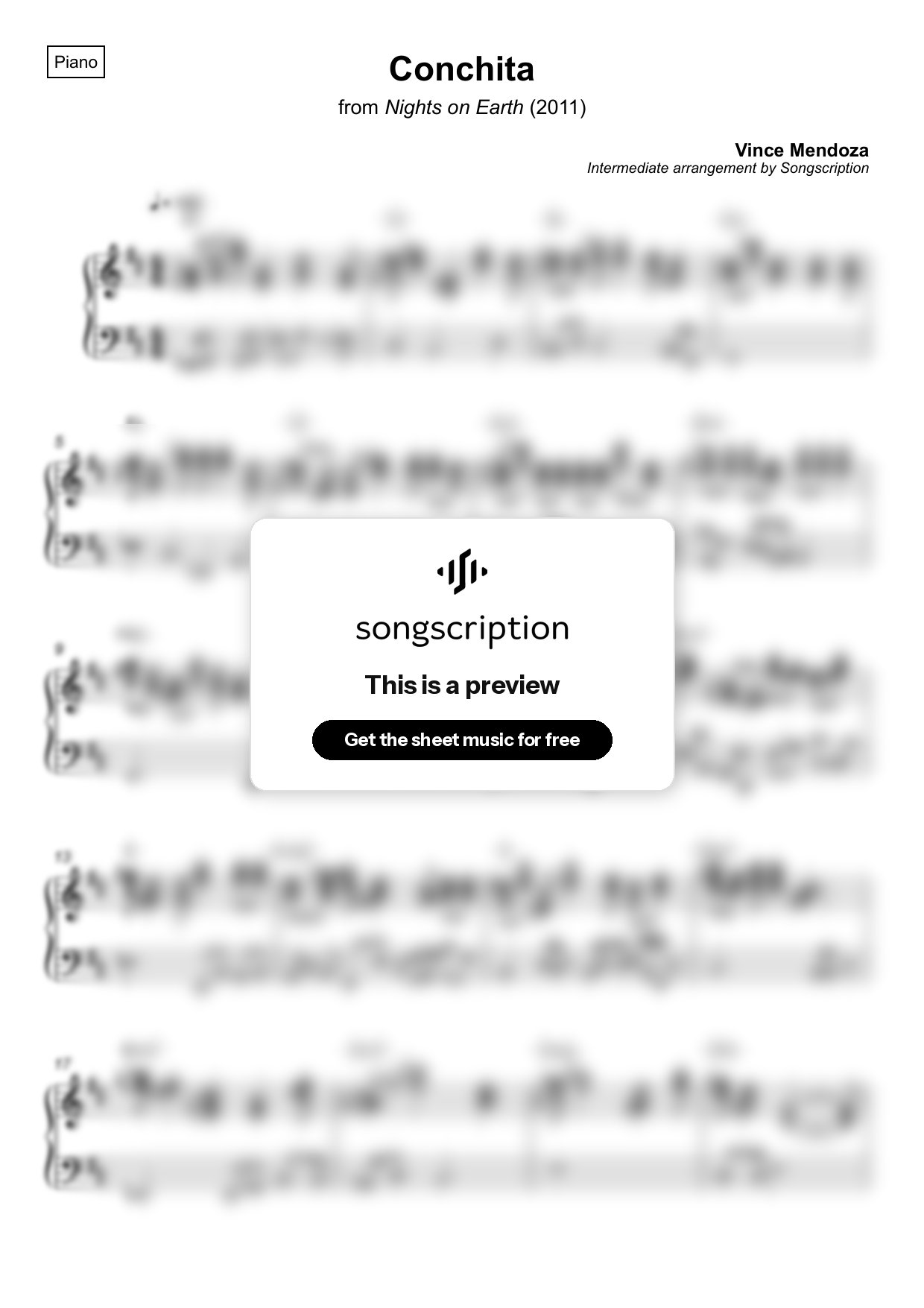 Intermediate Piano Sheet Music for "Conchita" by Vince Mendoza