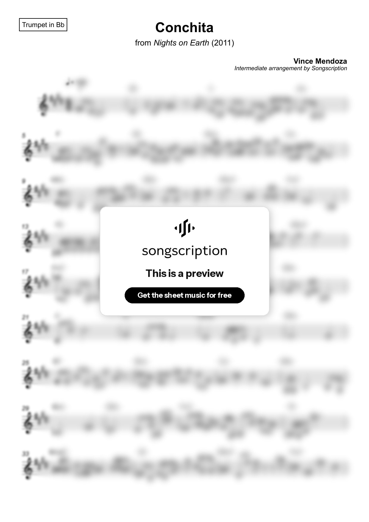 Intermediate Trumpet Sheet Music for "Conchita" by Vince Mendoza