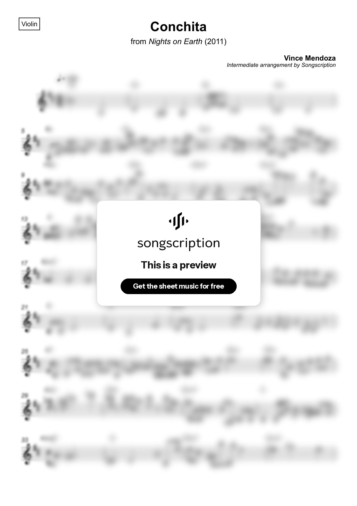 Intermediate Violin Sheet Music for "Conchita" by Vince Mendoza