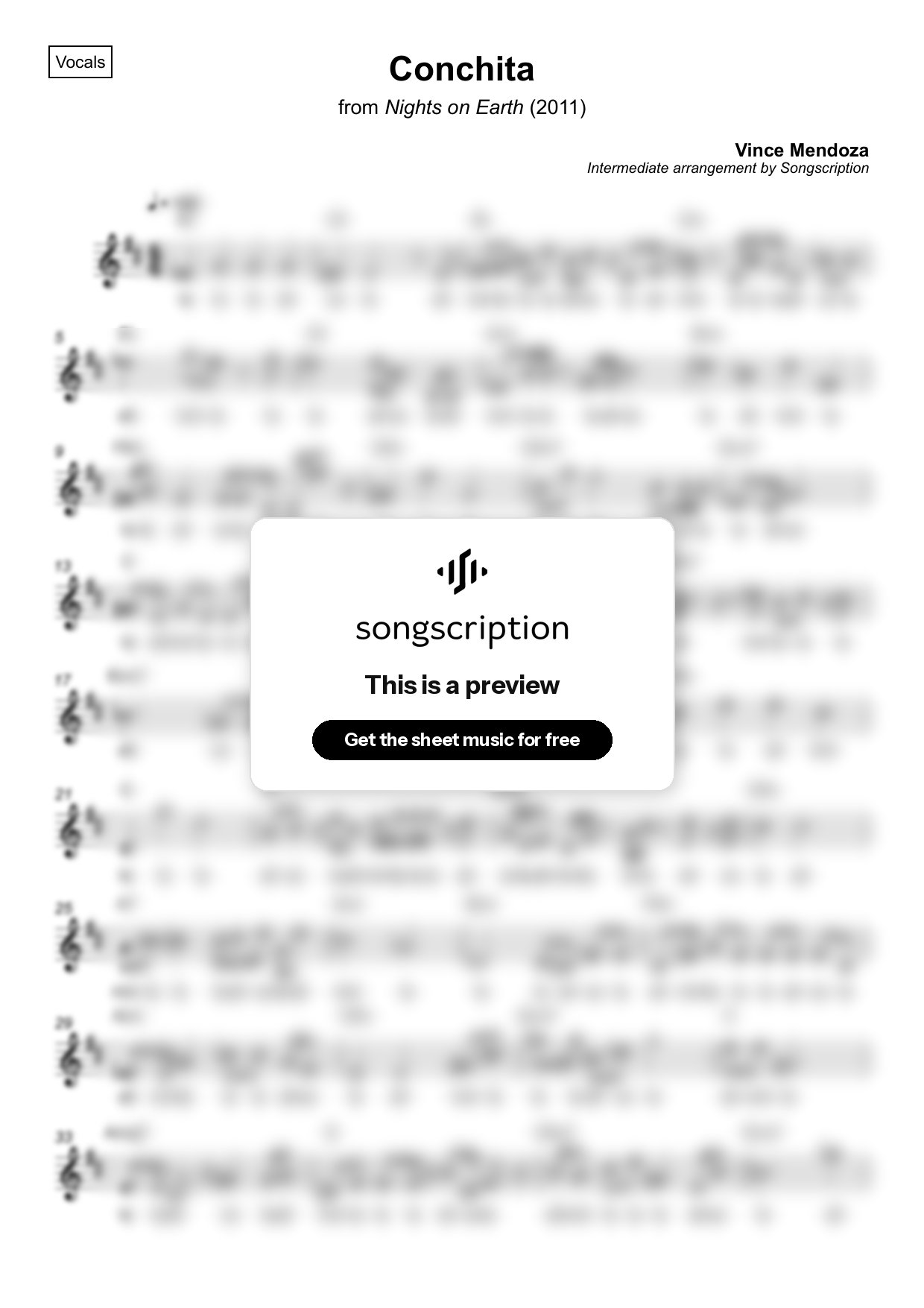 Intermediate Vocals Sheet Music for "Conchita" by Vince Mendoza