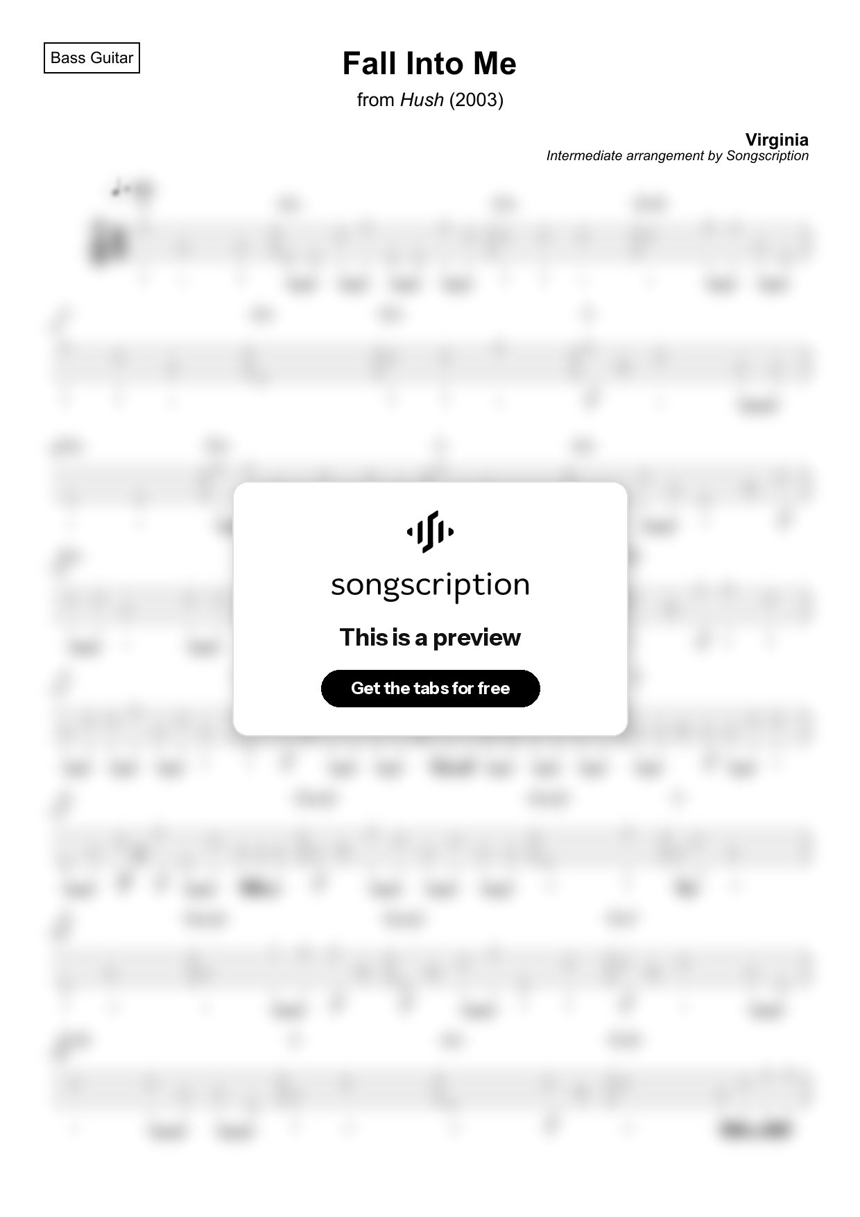 Intermediate Bass Guitar Tabs for "Fall Into Me" by Virginia