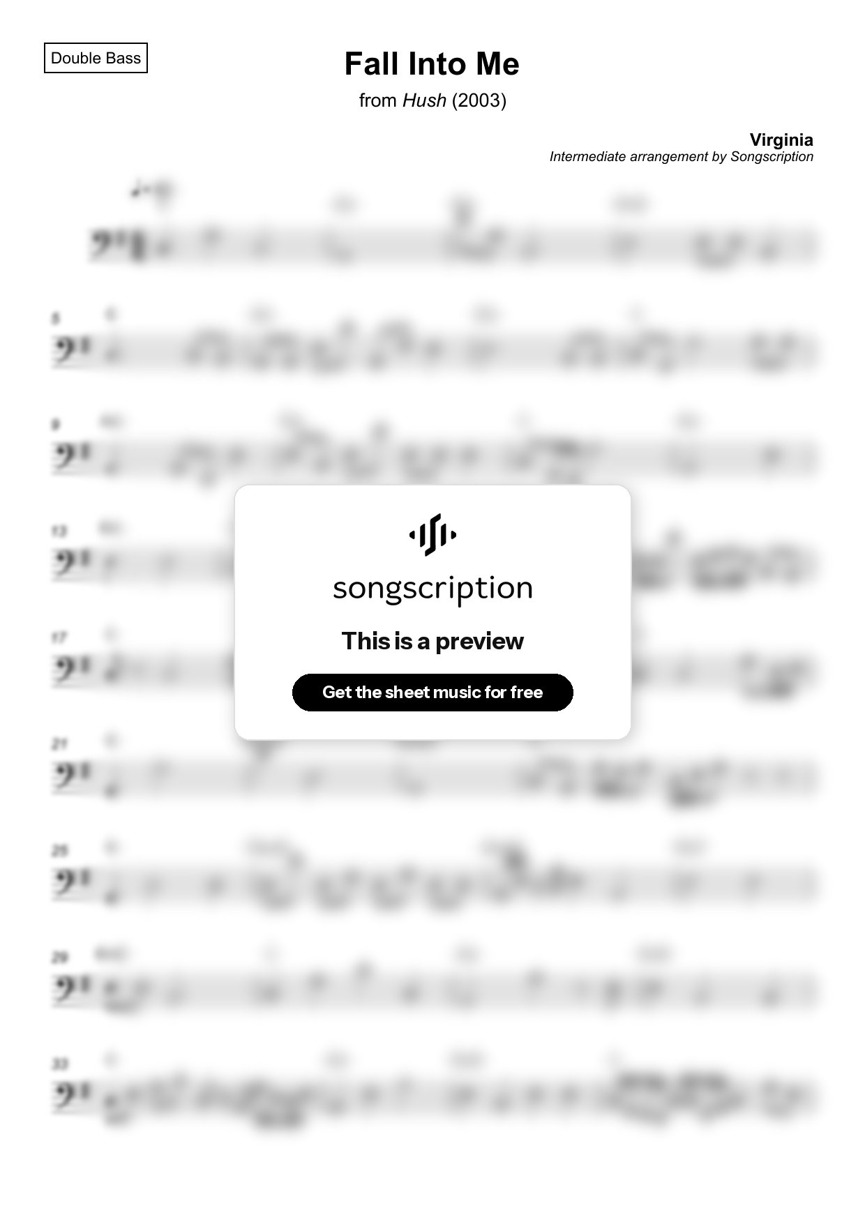 Intermediate Double Bass Sheet Music for "Fall Into Me" by Virginia