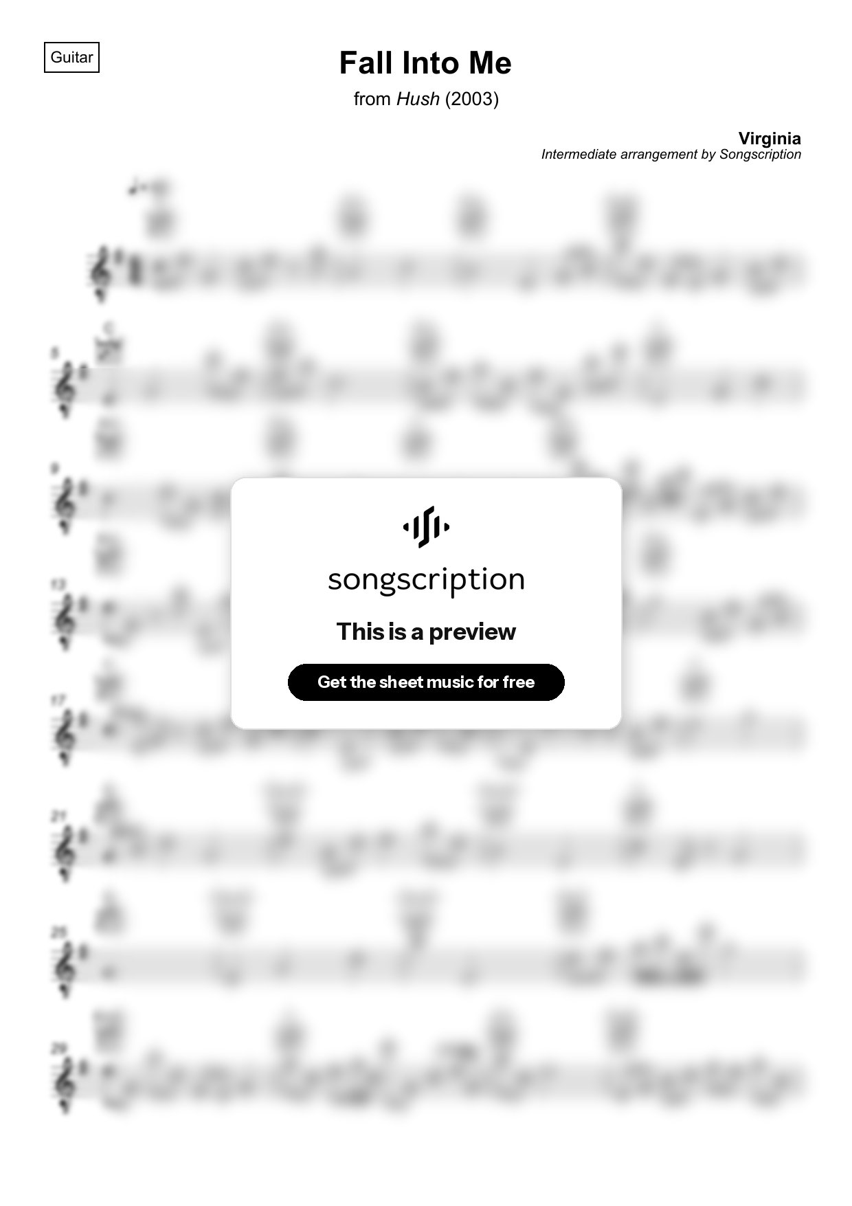 Intermediate Acoustic Guitar Sheet Music for "Fall Into Me" by Virginia