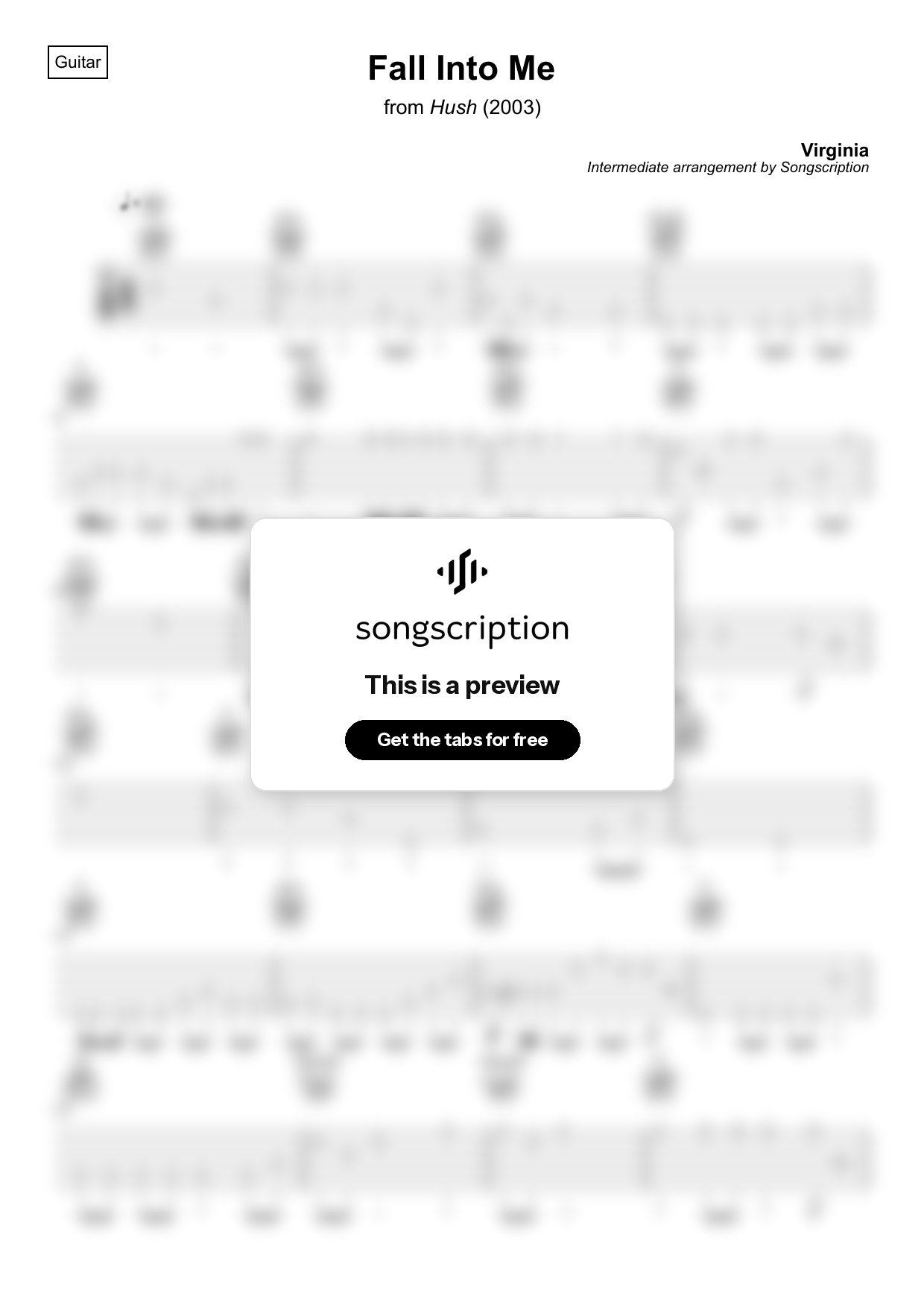 Intermediate Acoustic Guitar Tabs for "Fall Into Me" by Virginia