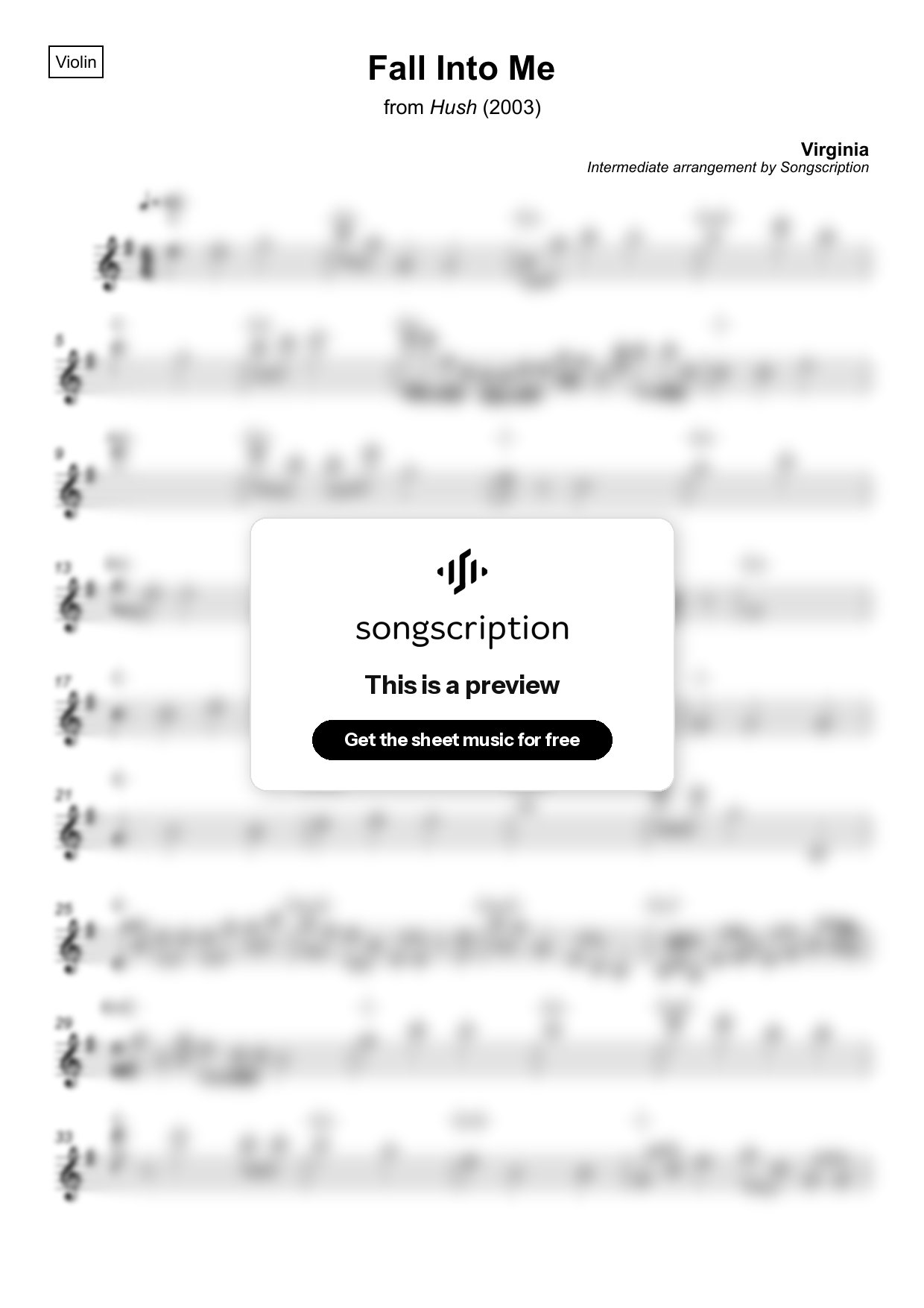 Intermediate Violin Sheet Music for "Fall Into Me" by Virginia
