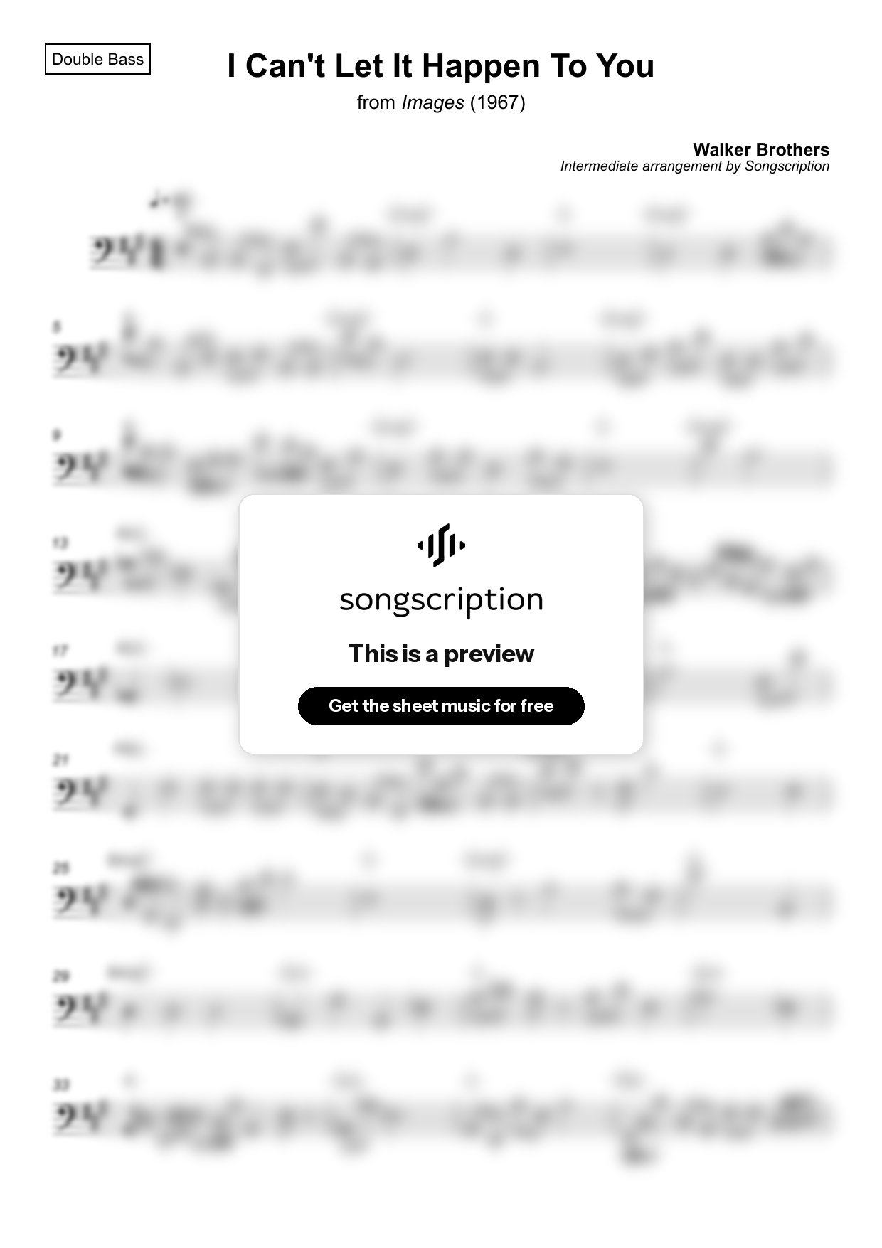 Intermediate Double Bass Sheet Music for "I Can't Let It Happen To You" by Walker Brothers