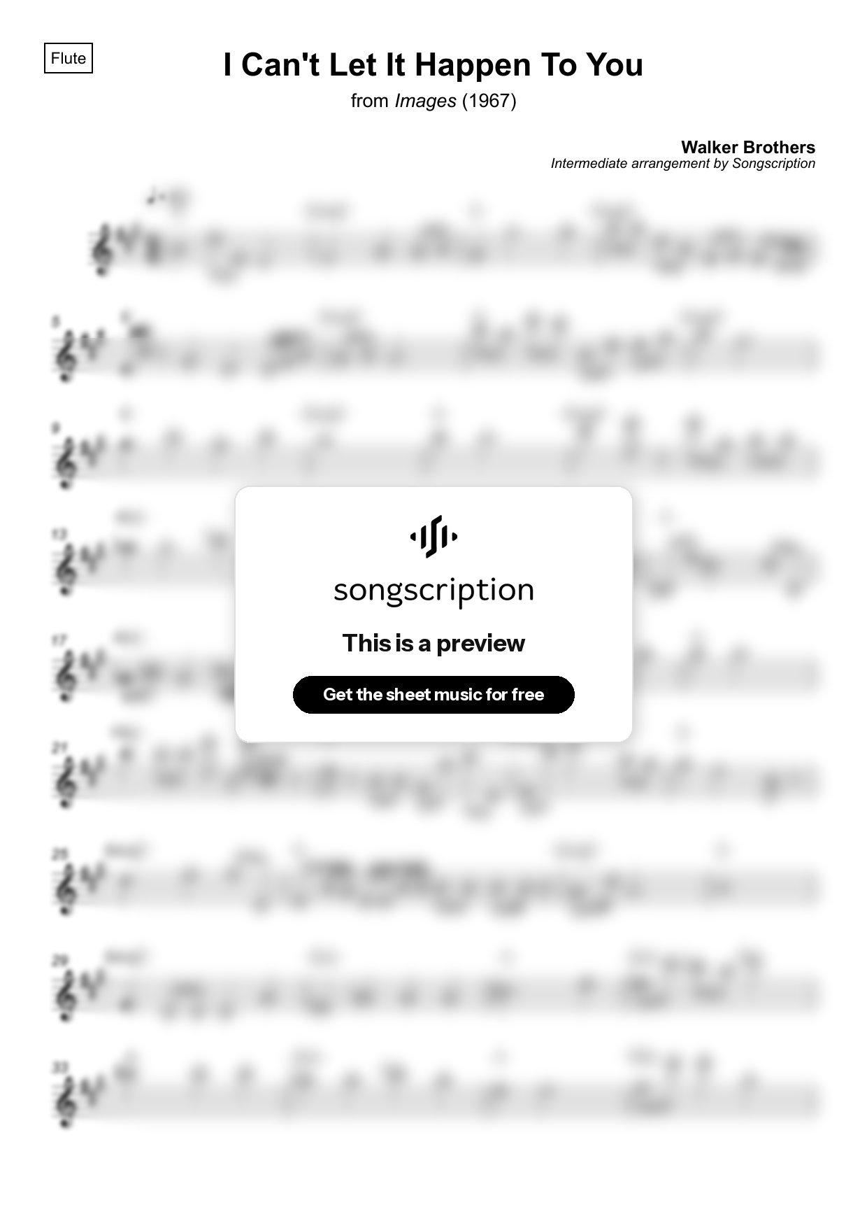 Intermediate Flute Sheet Music for "I Can't Let It Happen To You" by Walker Brothers