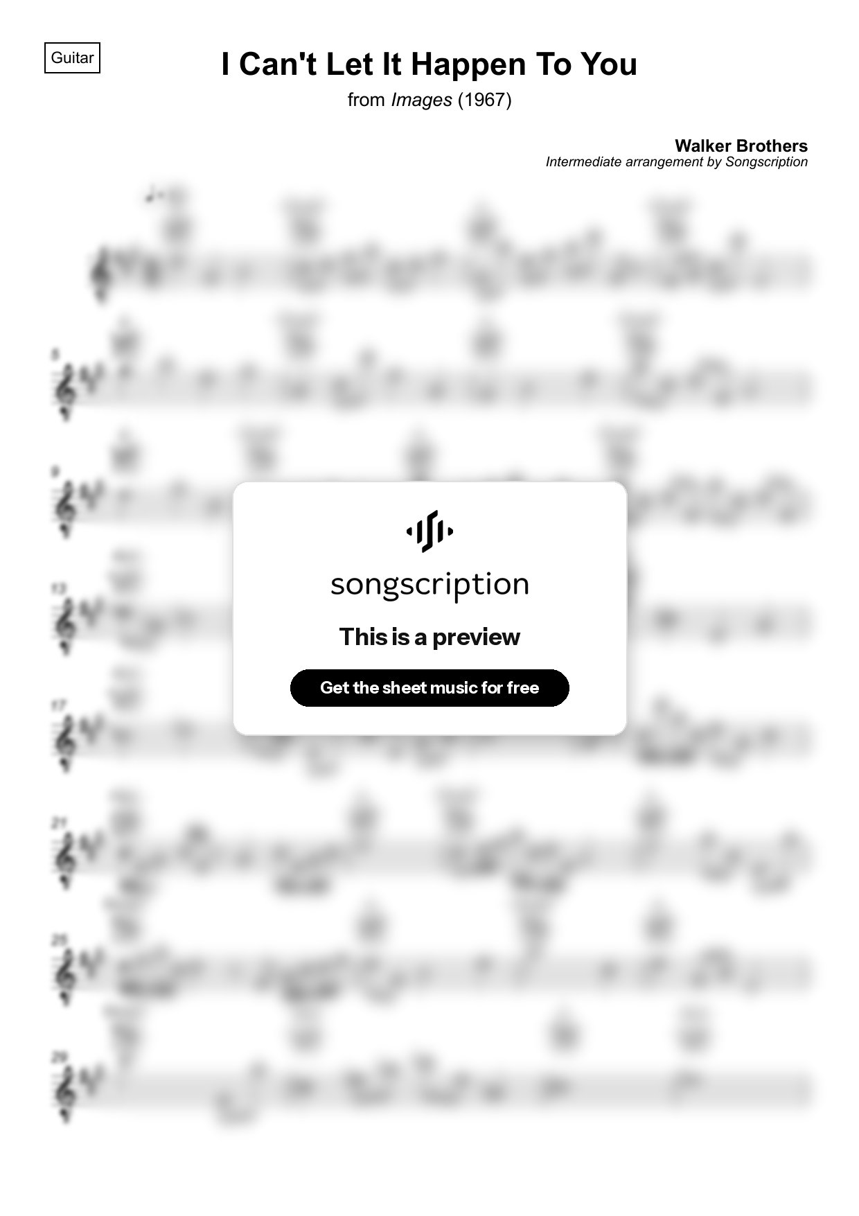 Intermediate Acoustic Guitar Sheet Music for "I Can't Let It Happen To You" by Walker Brothers