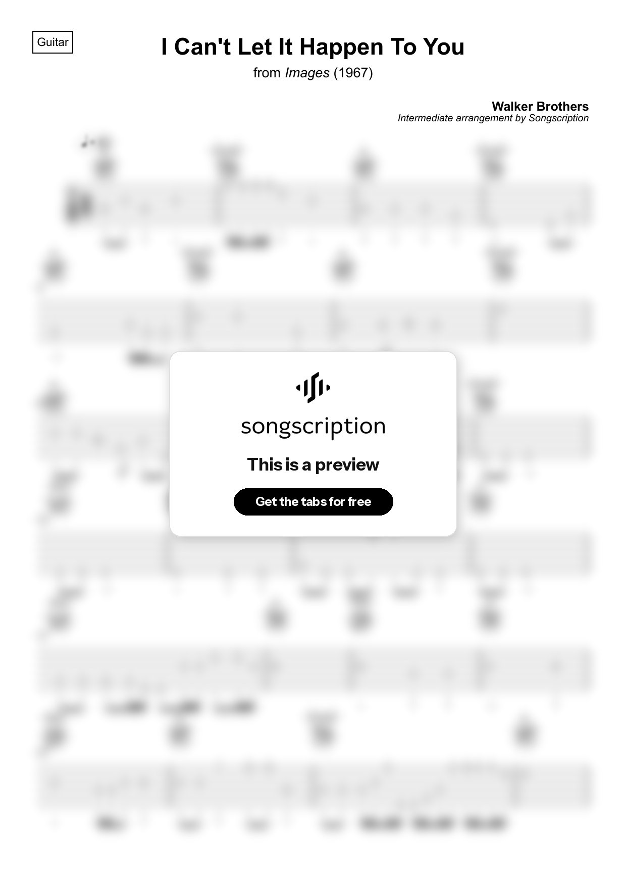 Intermediate Acoustic Guitar Tabs for "I Can't Let It Happen To You" by Walker Brothers