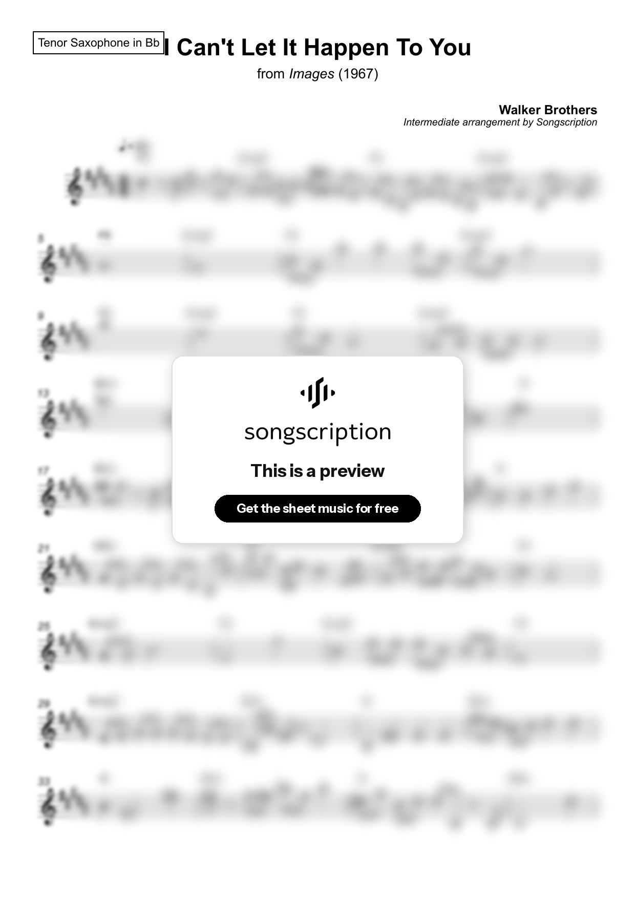 Intermediate Tenor Sax Sheet Music for "I Can't Let It Happen To You" by Walker Brothers