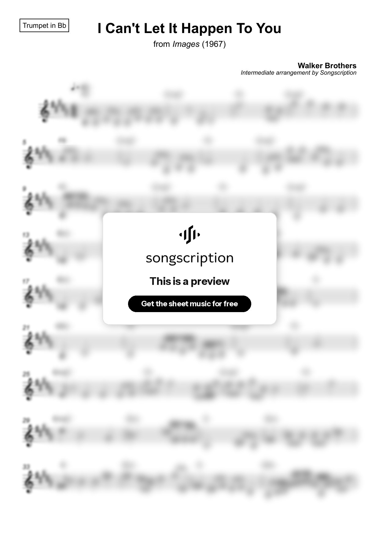 Intermediate Trumpet Sheet Music for "I Can't Let It Happen To You" by Walker Brothers