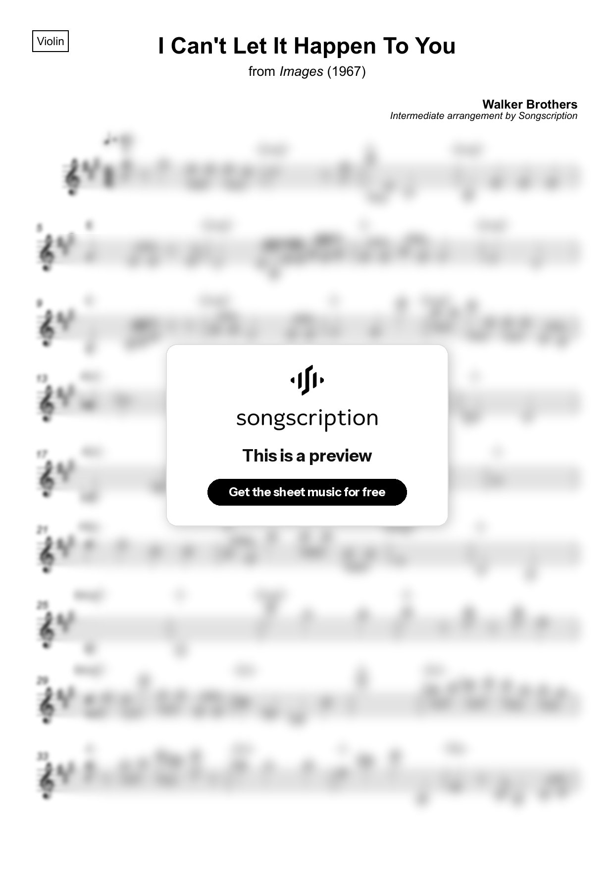 Intermediate Violin Sheet Music for "I Can't Let It Happen To You" by Walker Brothers