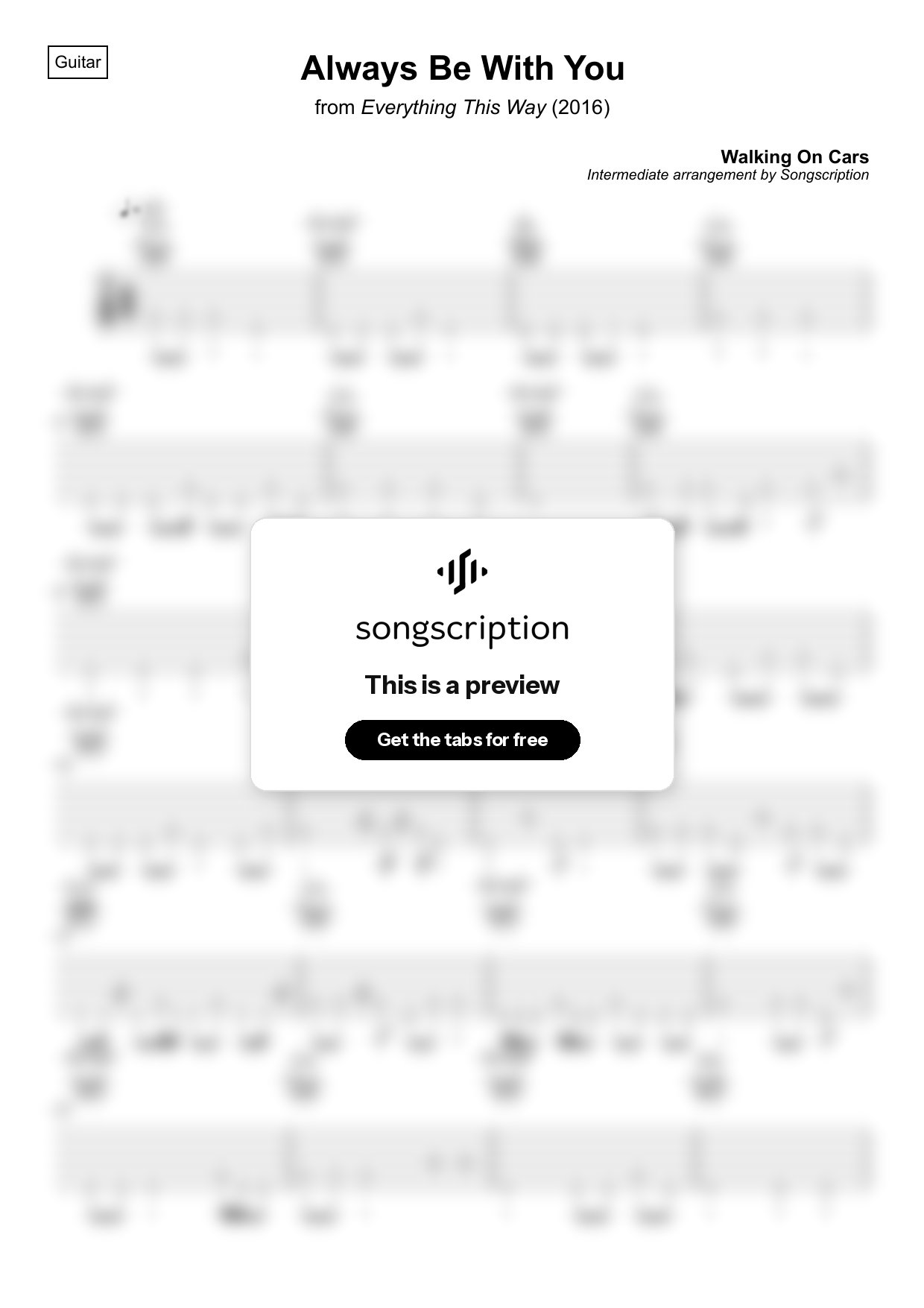 Intermediate Acoustic Guitar Tabs for "Always Be With You" by Walking On Cars