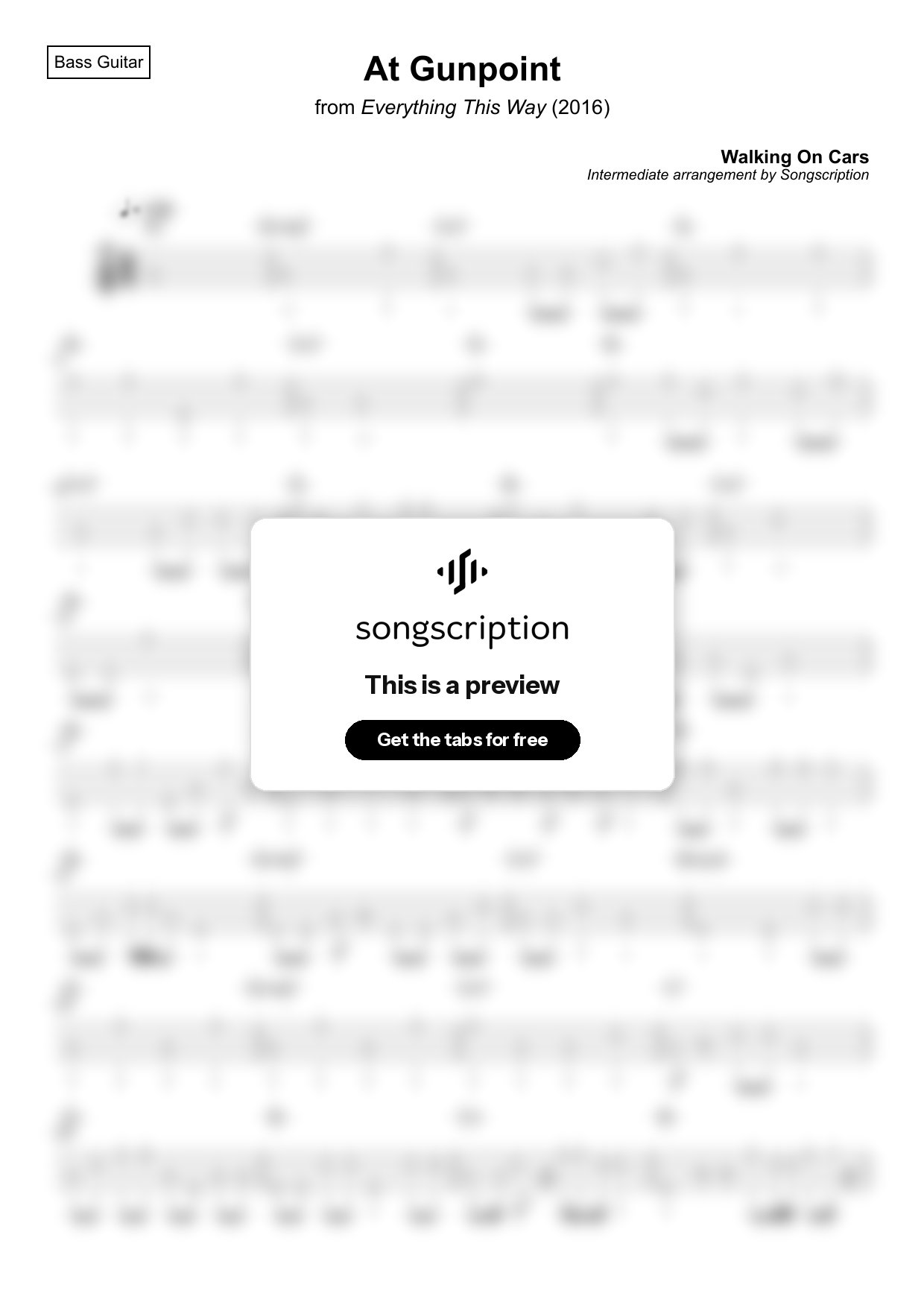 Intermediate Bass Guitar Tabs for "At Gunpoint" by Walking On Cars