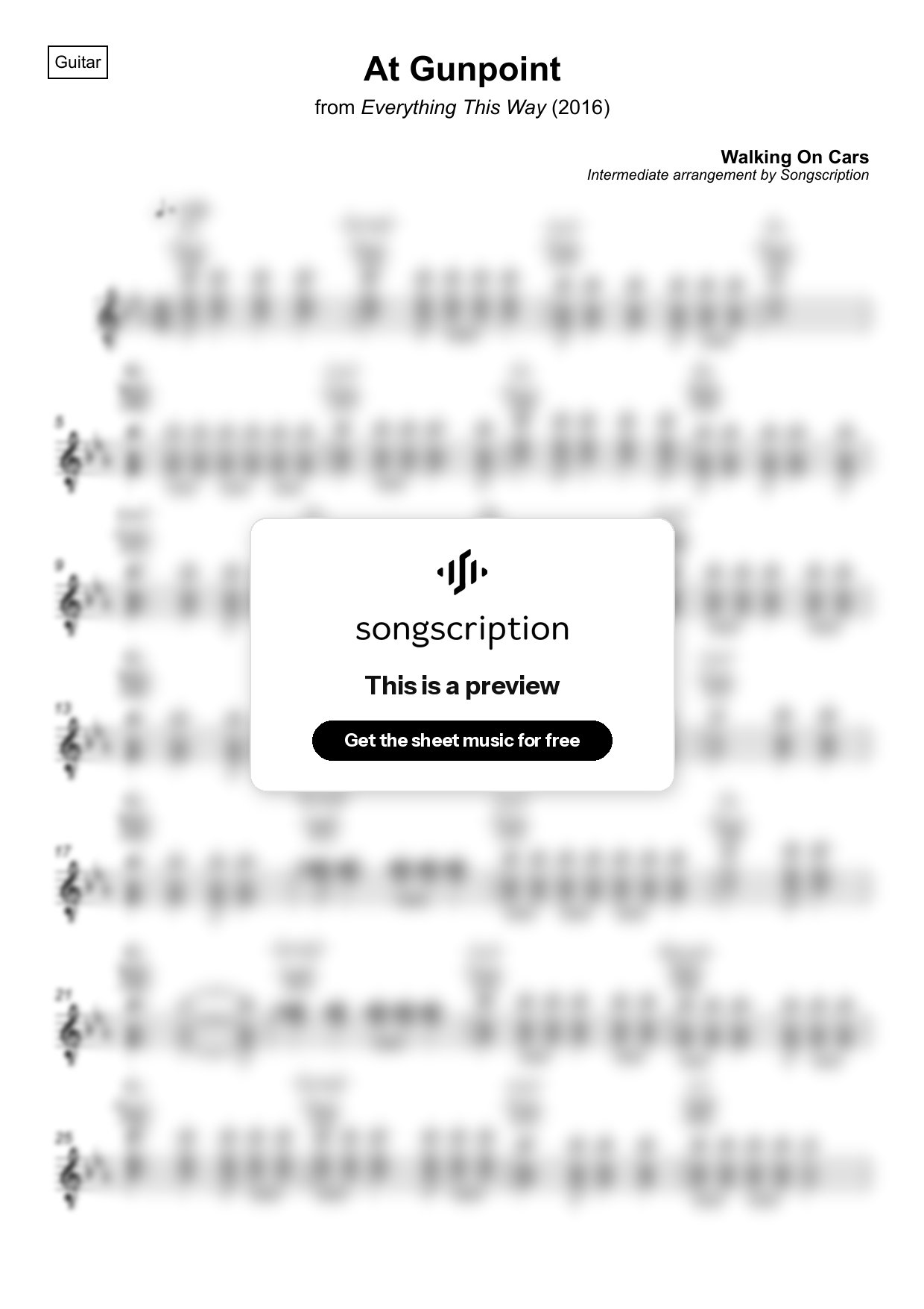 Intermediate Acoustic Guitar Sheet Music for "At Gunpoint" by Walking On Cars