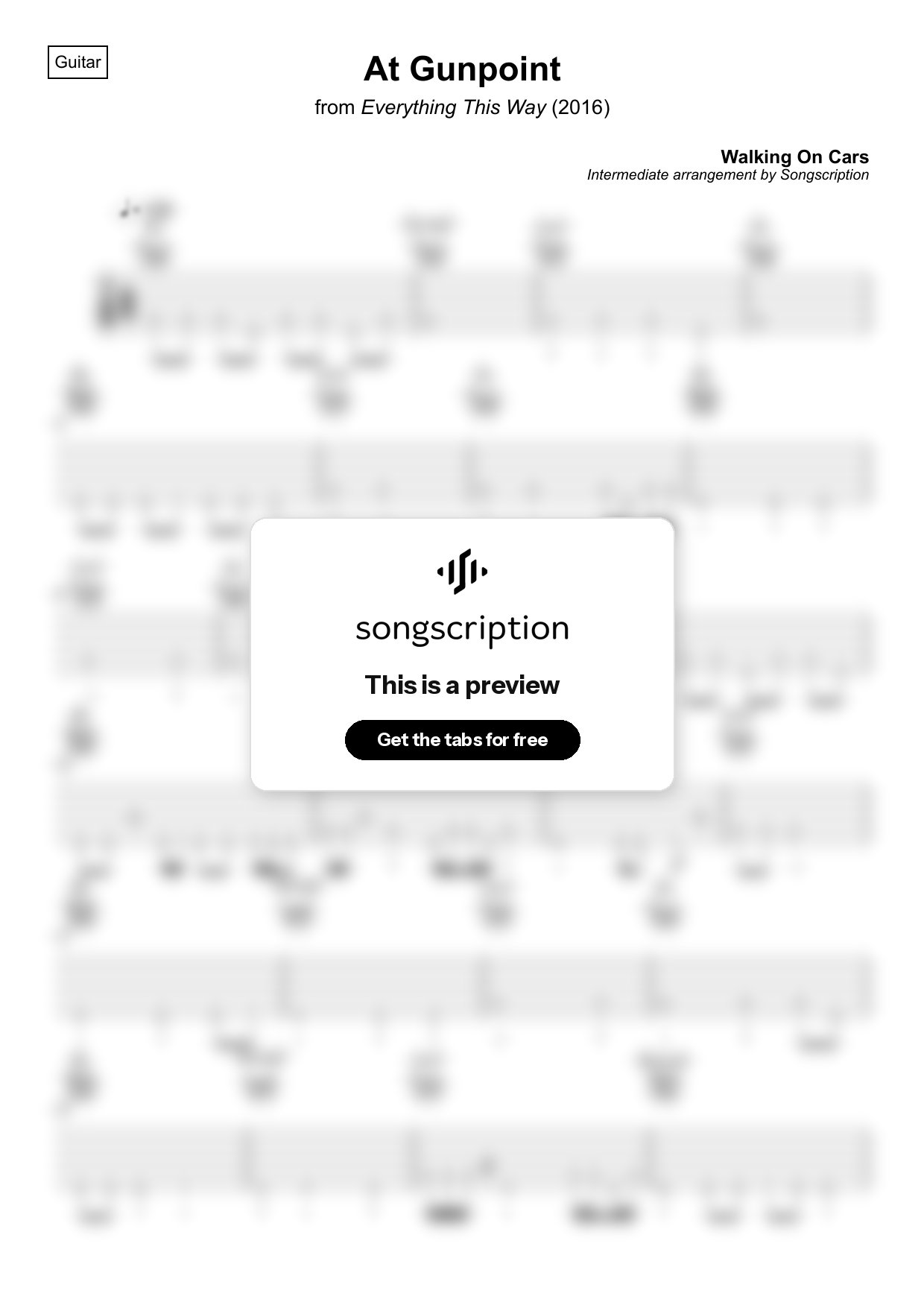 Intermediate Acoustic Guitar Tabs for "At Gunpoint" by Walking On Cars