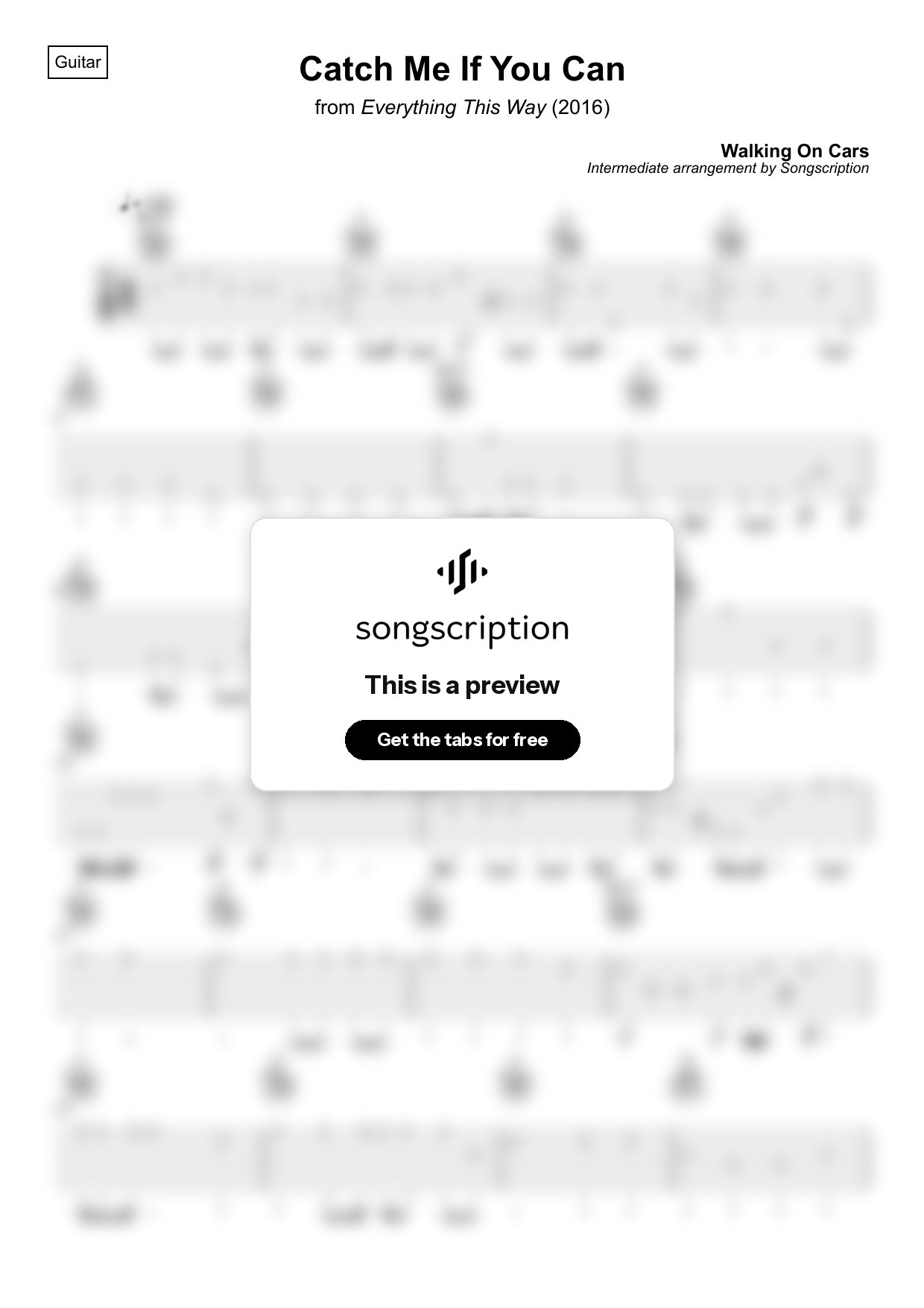 Intermediate Acoustic Guitar Tabs for "Catch Me If You Can" by Walking On Cars