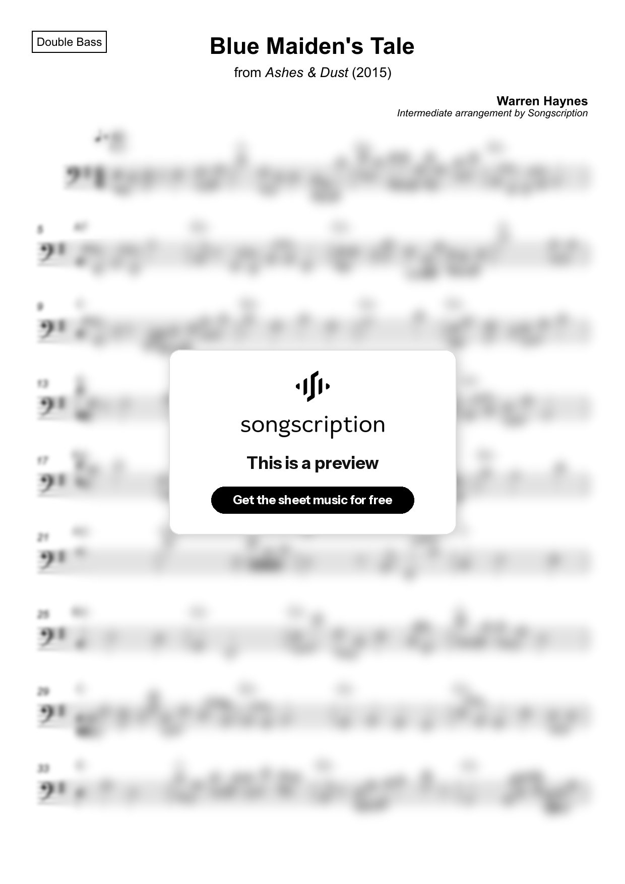 Intermediate Double Bass Sheet Music for "Blue Maiden's Tale" by Warren Haynes