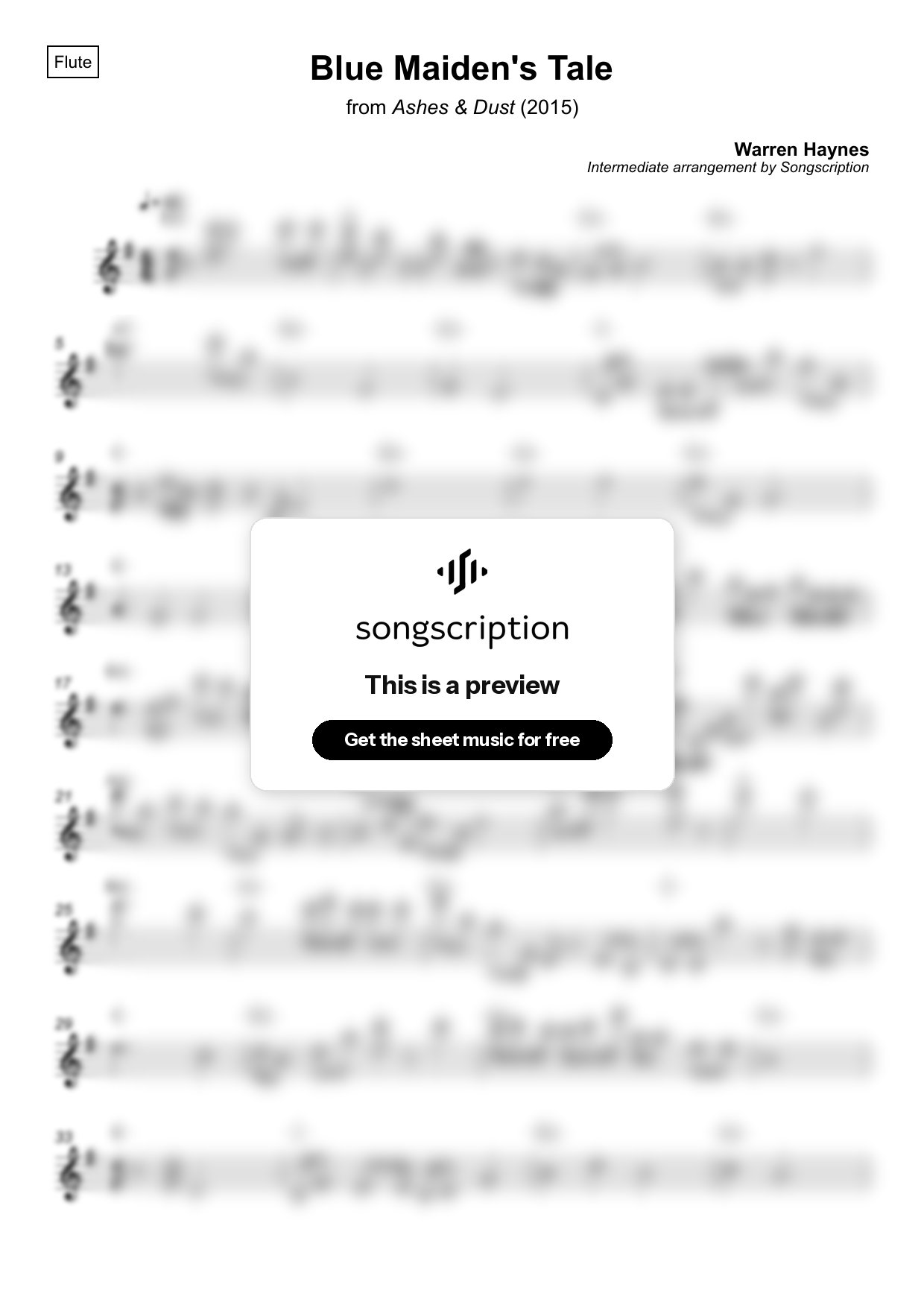 Intermediate Flute Sheet Music for "Blue Maiden's Tale" by Warren Haynes