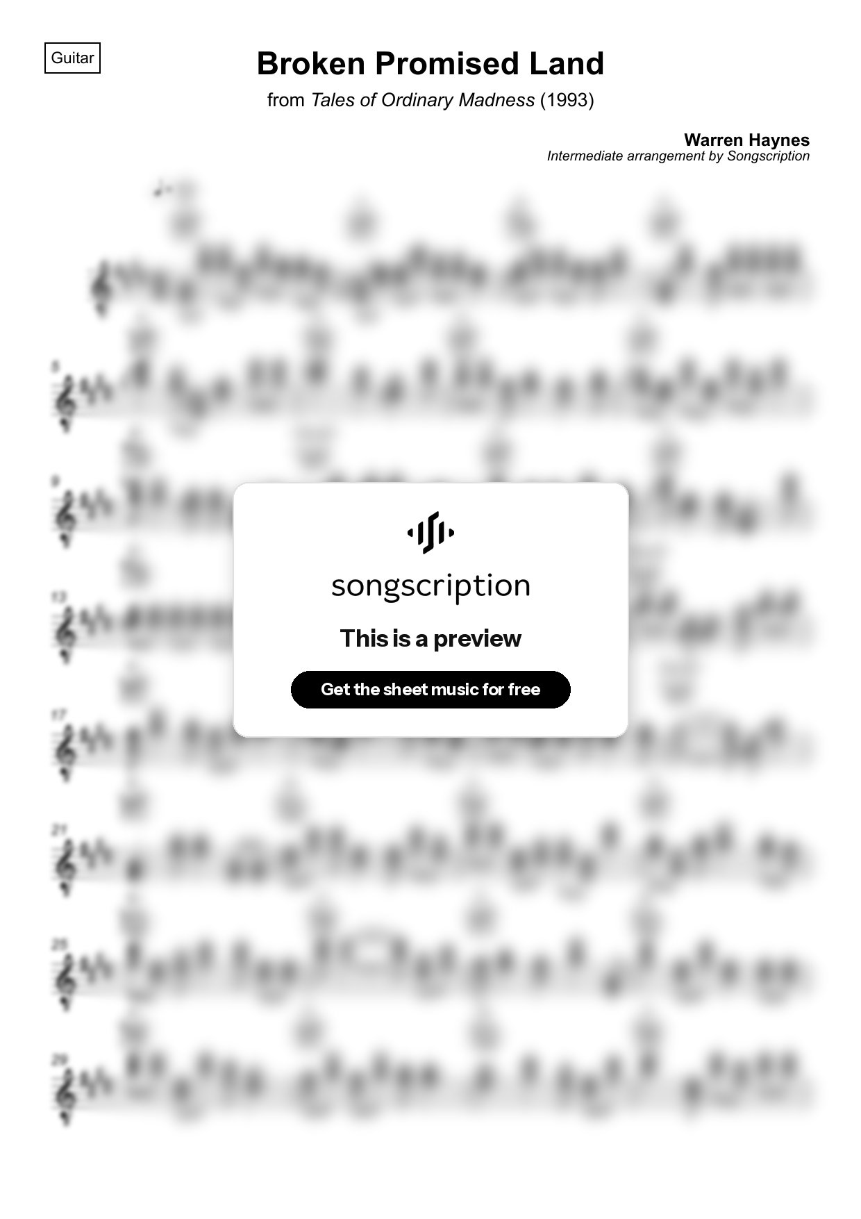 Intermediate Acoustic Guitar Sheet Music for "Broken Promised Land" by Warren Haynes