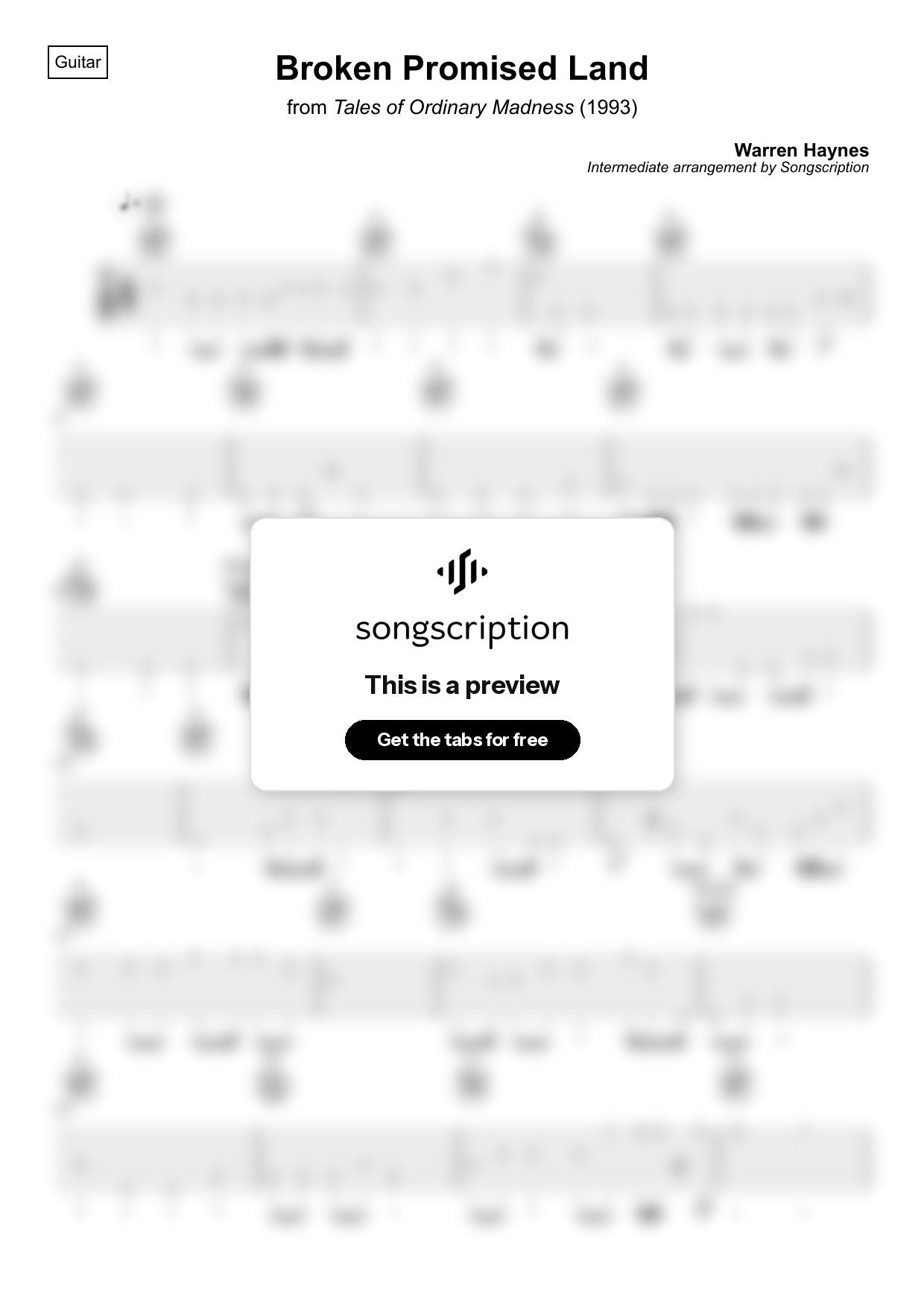 Intermediate Acoustic Guitar Tabs for "Broken Promised Land" by Warren Haynes
