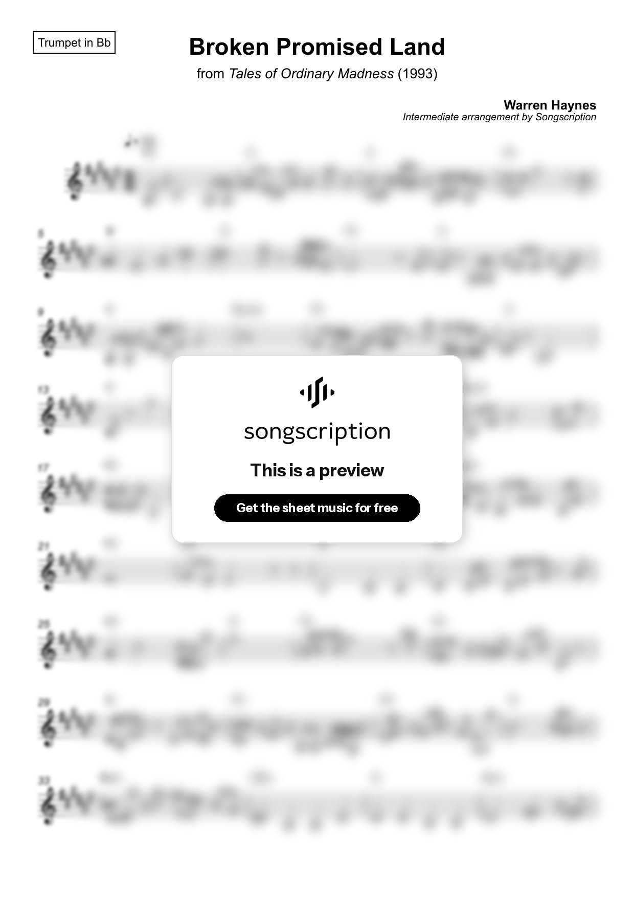 Intermediate Trumpet Sheet Music for "Broken Promised Land" by Warren Haynes