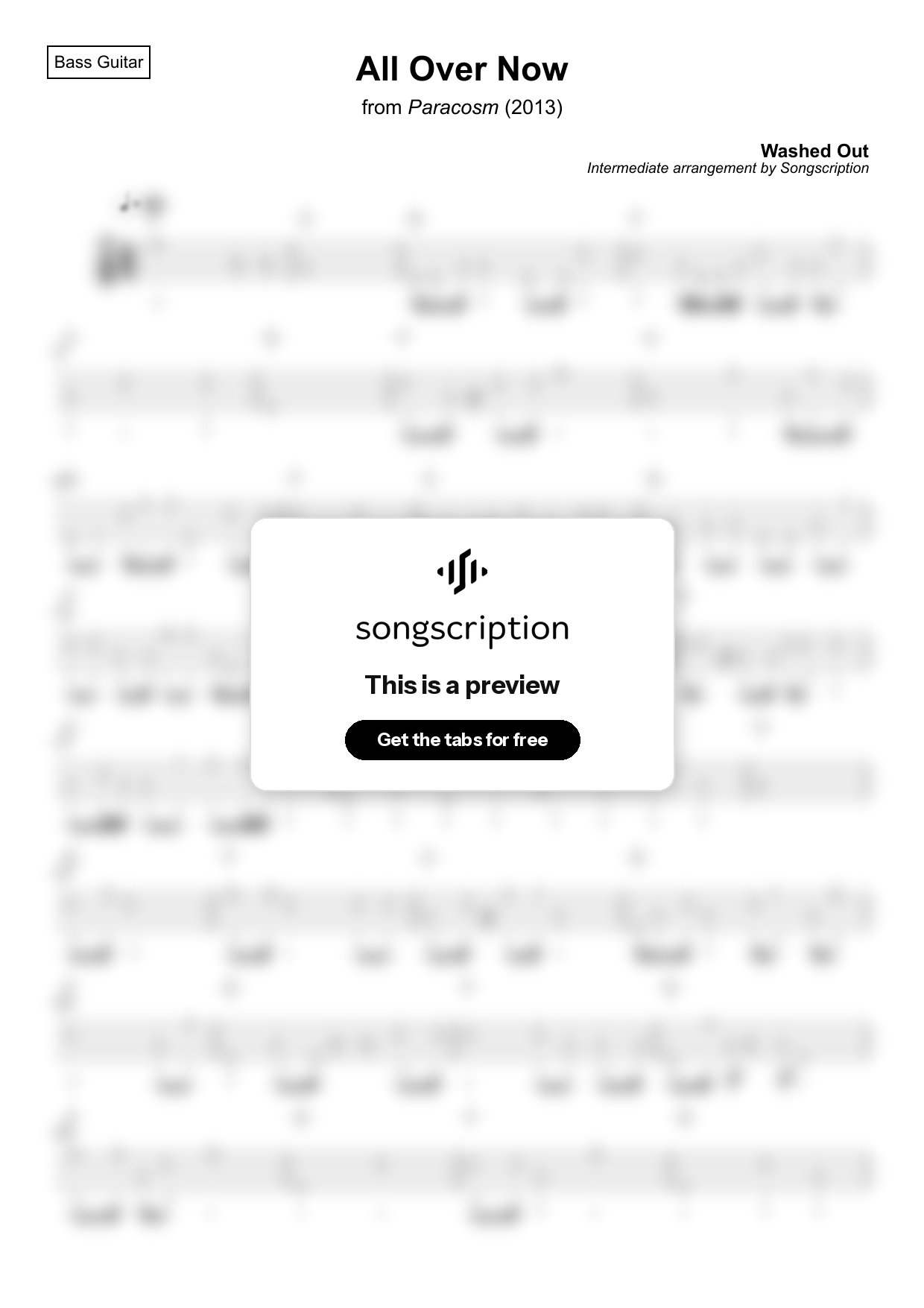 Intermediate Bass Guitar Tabs for "All Over Now" by Washed Out