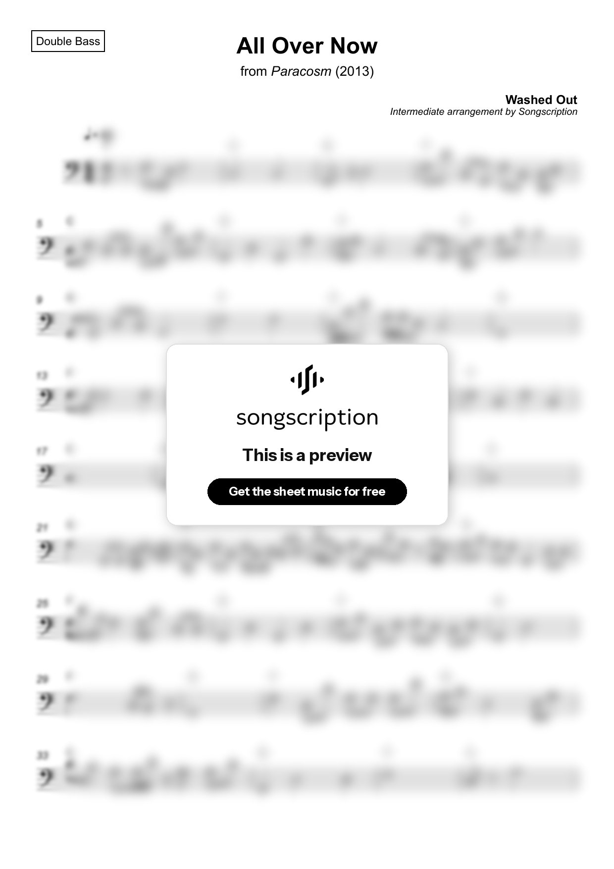 Intermediate Double Bass Sheet Music for "All Over Now" by Washed Out