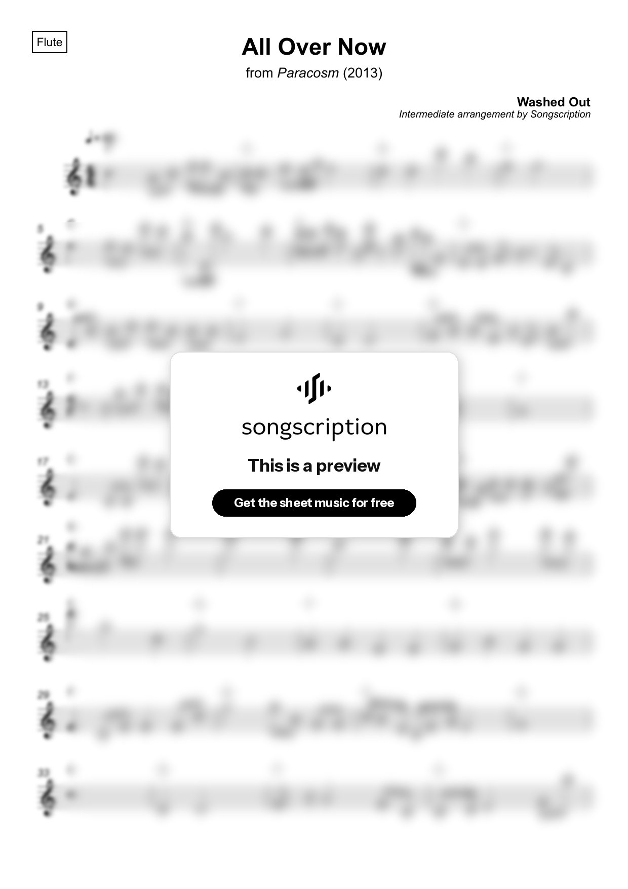 Intermediate Flute Sheet Music for "All Over Now" by Washed Out