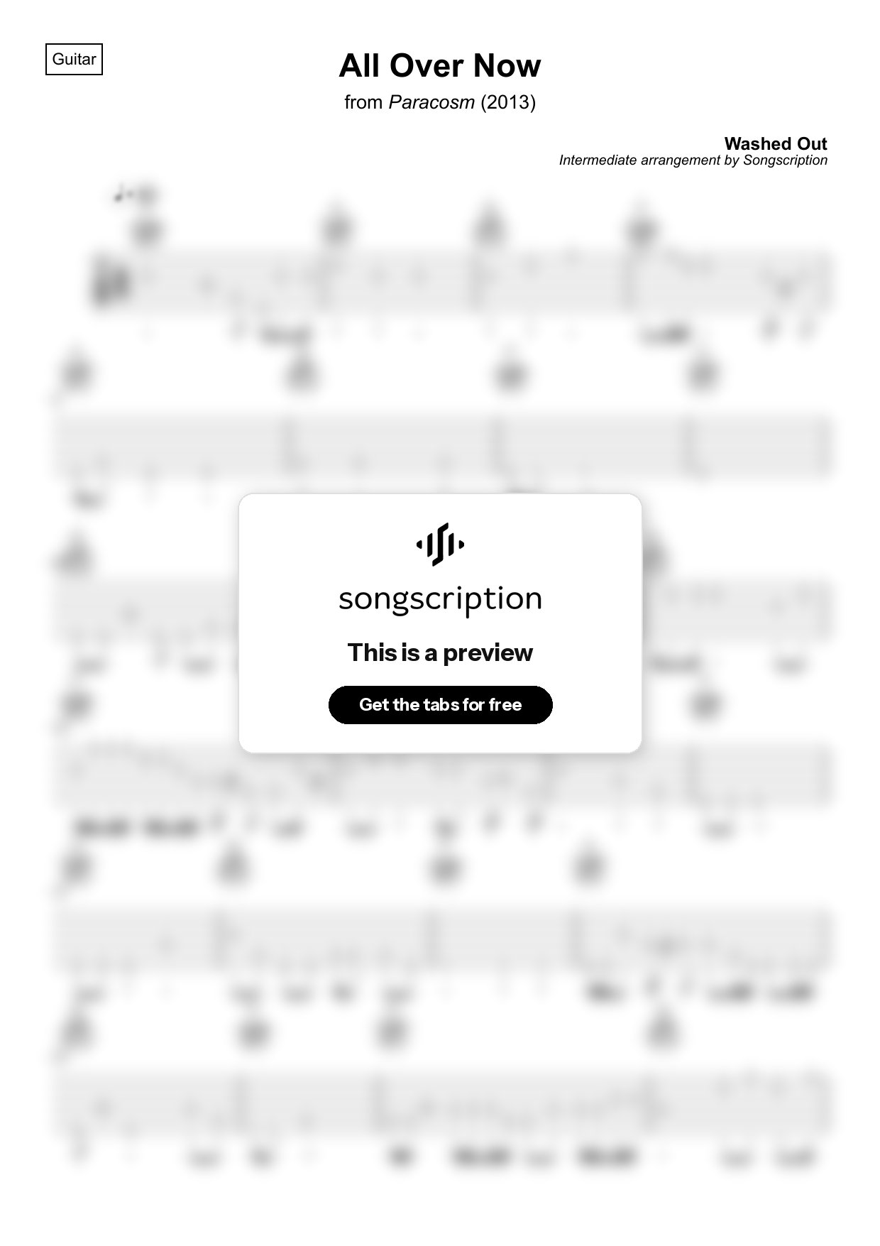 Intermediate Acoustic Guitar Tabs for "All Over Now" by Washed Out