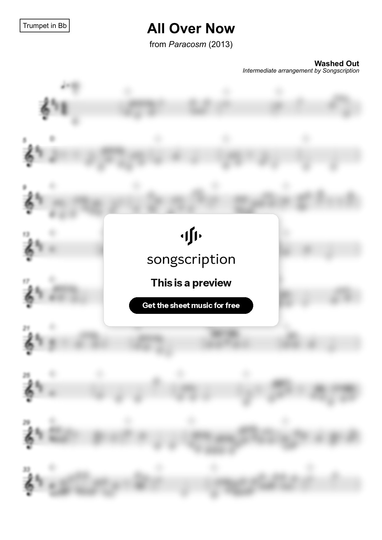 Intermediate Trumpet Sheet Music for "All Over Now" by Washed Out