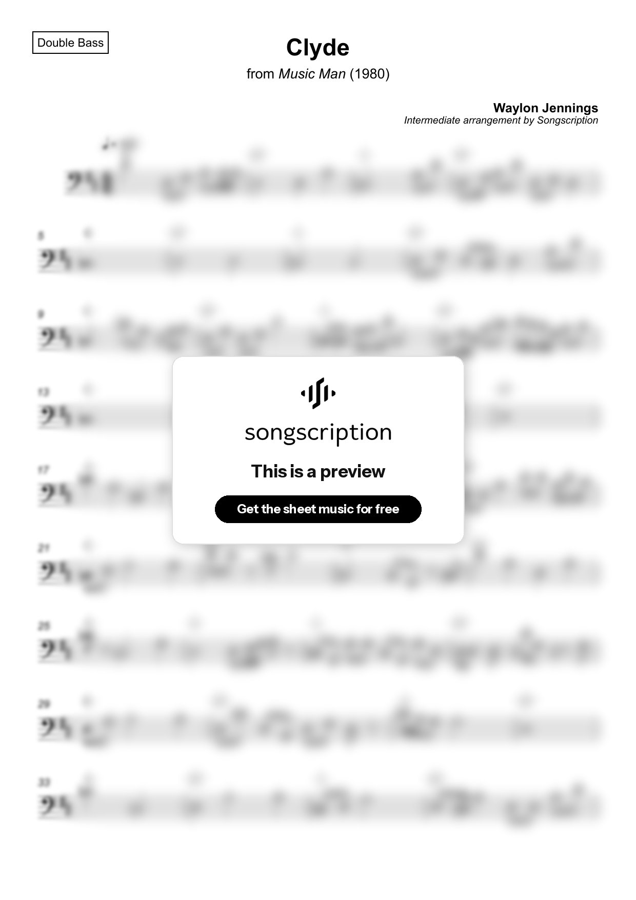 Intermediate Double Bass Sheet Music for "Clyde" by Waylon Jennings