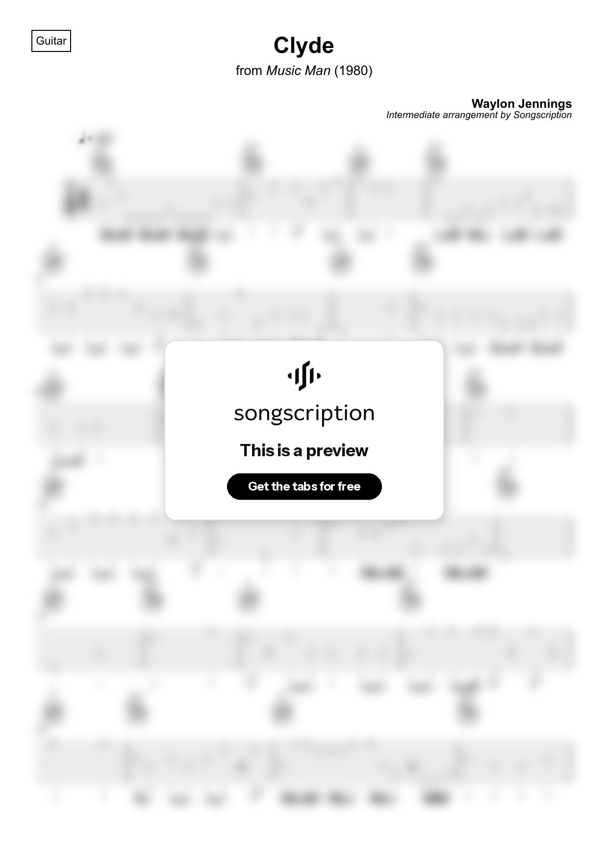 Intermediate Acoustic Guitar Tabs for "Clyde" by Waylon Jennings