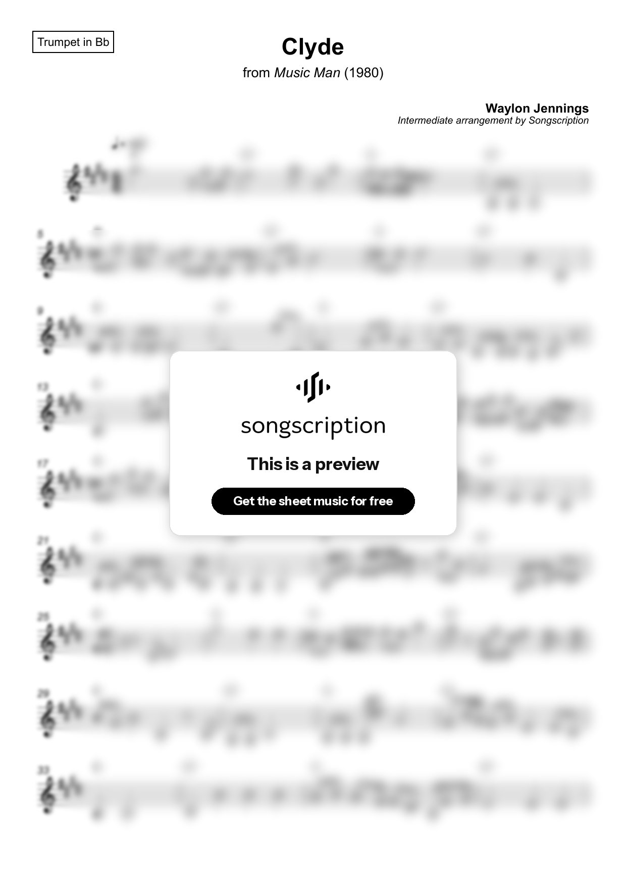 Intermediate Trumpet Sheet Music for "Clyde" by Waylon Jennings